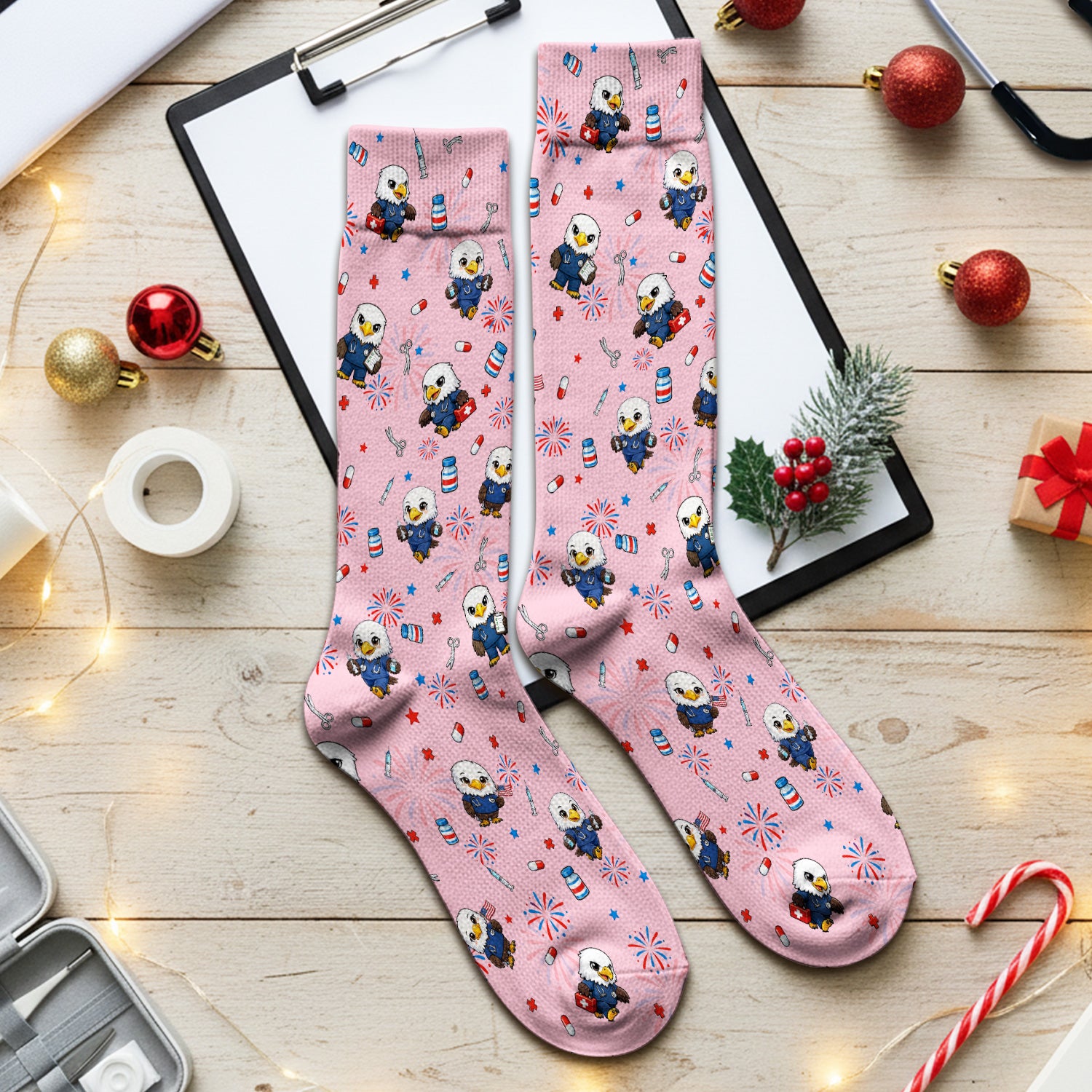 Patriotic Nurse Eagle Fireworks Medical Pattern Sock, Breathable Fabrics Medical Uniform