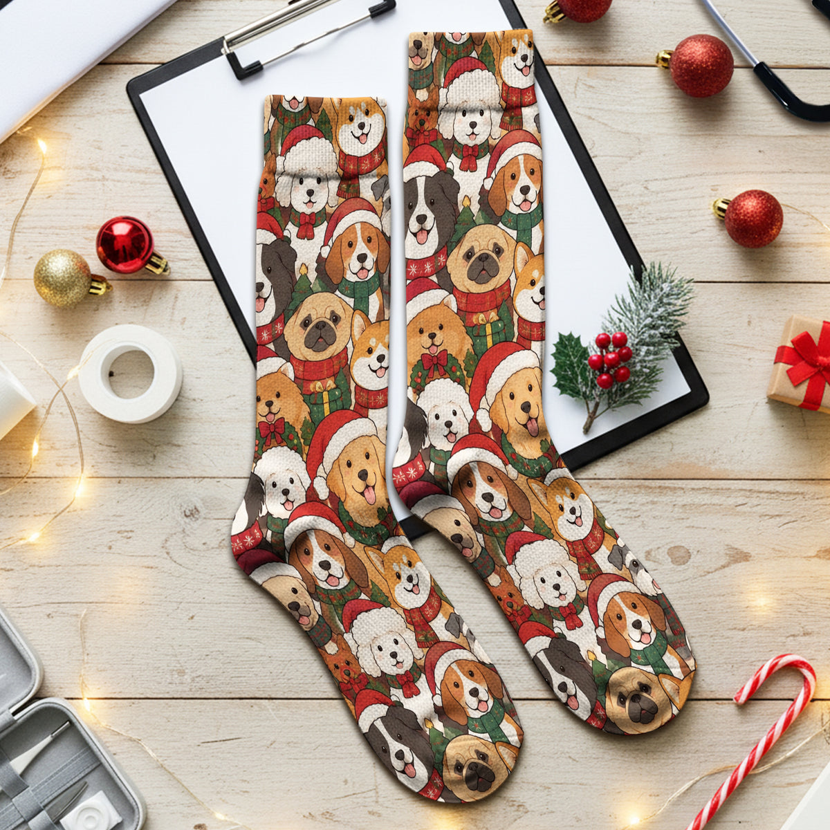 Christmas Dog Breeds Collage Pattern Socks, Adult Socks for Men and Women
