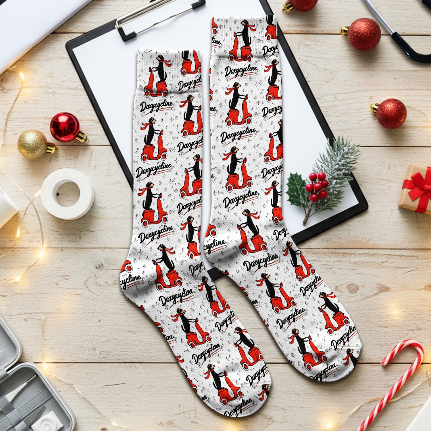 Funny Dachshund Riding Scooter Doxycycline Socks, Socks for Nurse Doctor