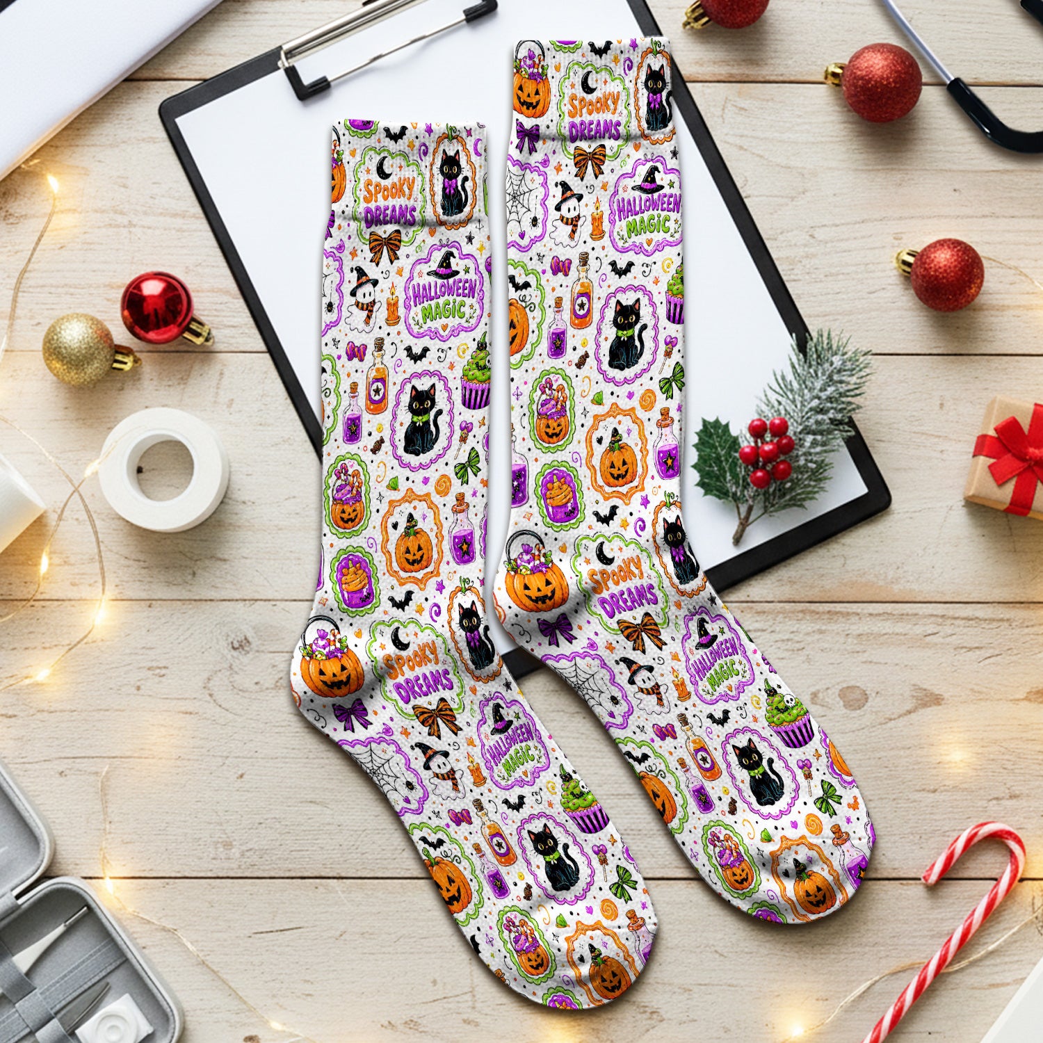 Witchy Halloween Magic And Pumpkins Socks, Adult Socks for Men and Women