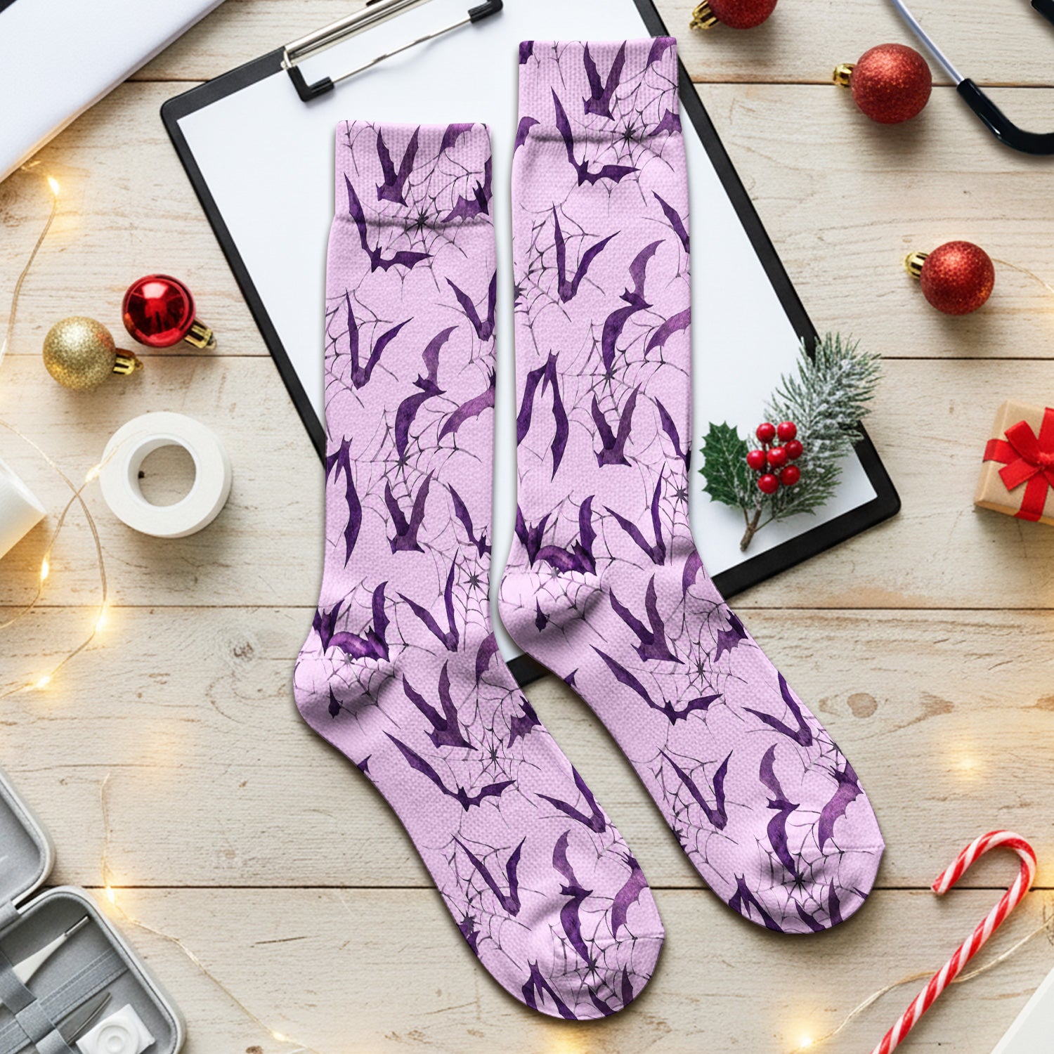 Halloween Bat with Spider Web Socks, Adult Socks for Men and Women