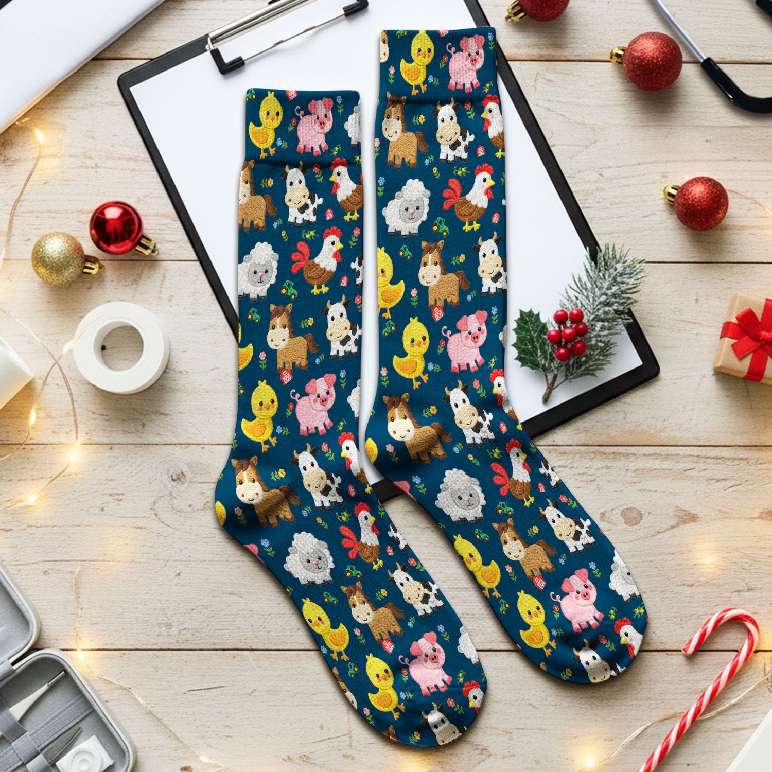 Cartoon Farm Animal Pattern Socks, Breathable Fabrics Medical Uniform
