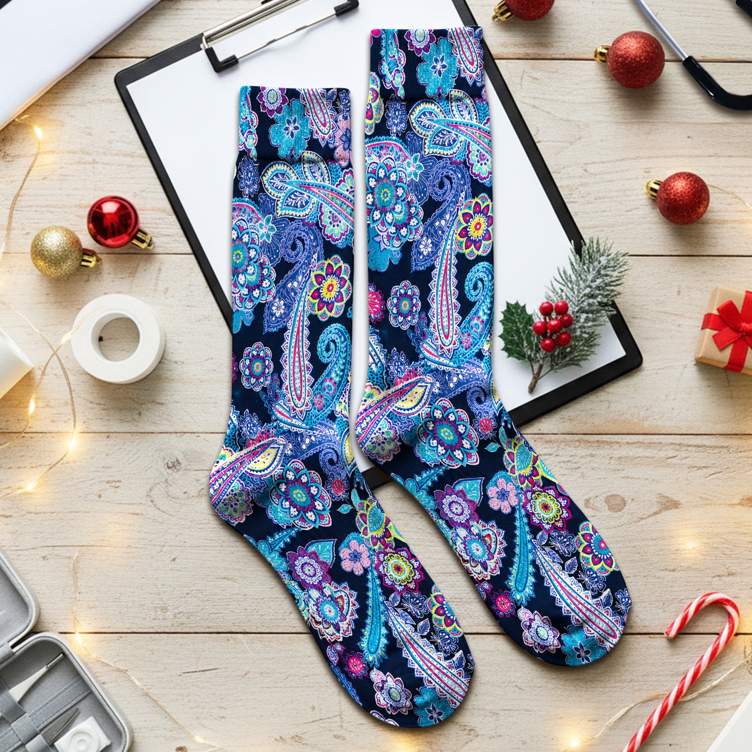Vibrant Paisley Floral Pattern Socks, Adult Socks for Men and Women
