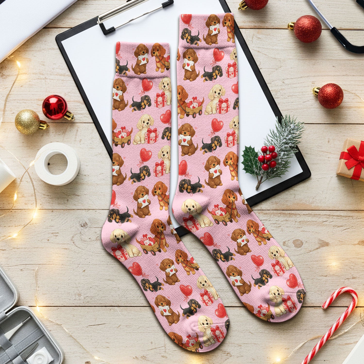 Cute Dachshund Nurse Scrub Socks For Nurses, Wiener Dog Pattern Nurse Sock, Breathable Fabrics Nursing Uniform