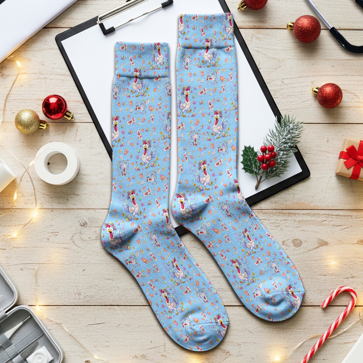 Funny Easter Nurse Chicken Pattern Socks, Socks for Nurse Doctor