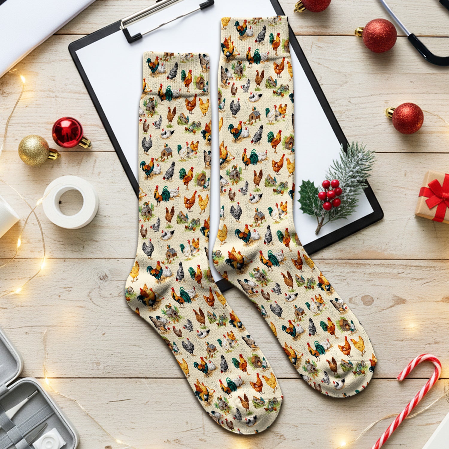 Farm Chicken Rooster Coop Pattern Socks, Adult Socks for Men and Women