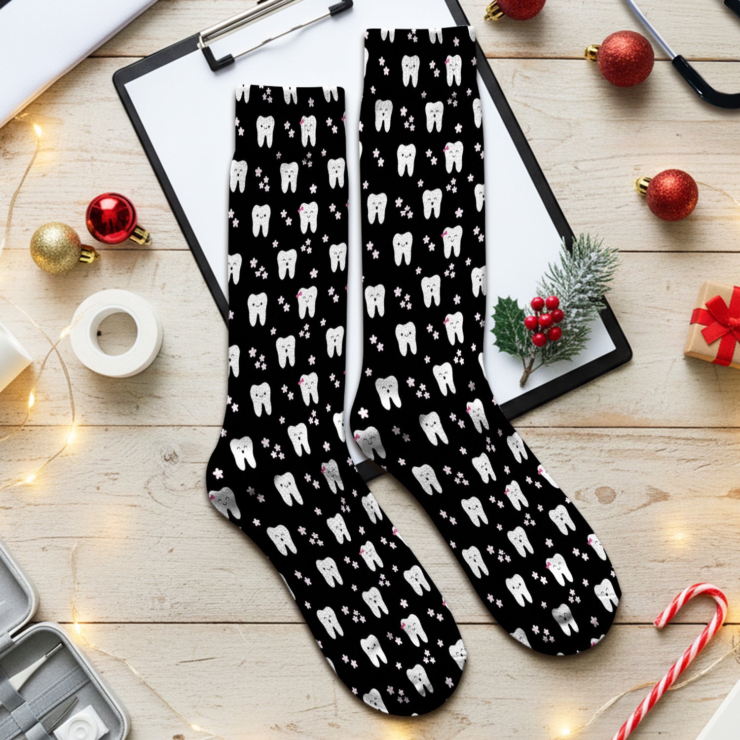 Cute Smiling Tooth And Flowers Socks, Adult Socks for Men and Women