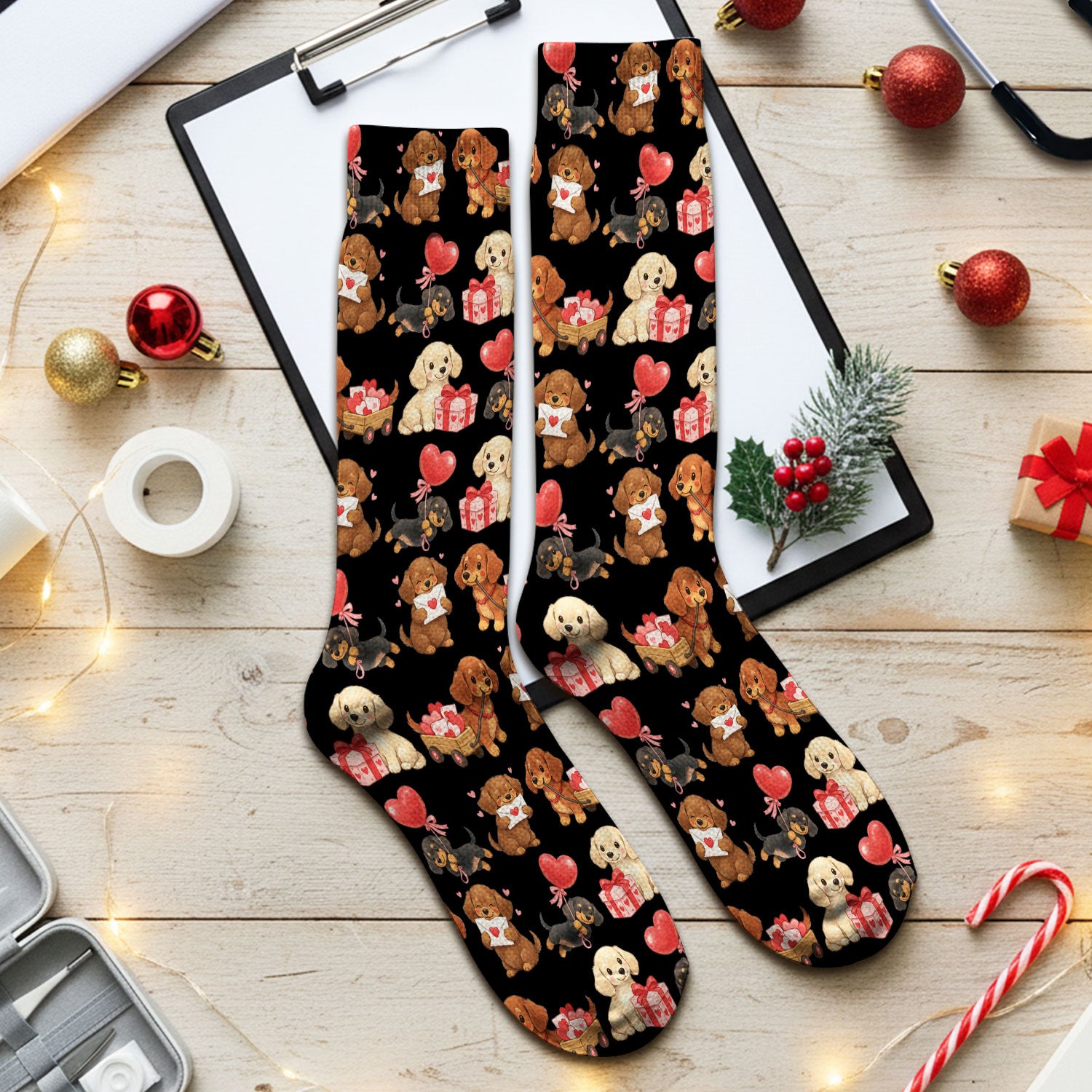 Cute Dachshund Nurse Scrub Socks For Nurses, Wiener Dog Pattern Nurse Sock, Breathable Fabrics Nursing Uniform