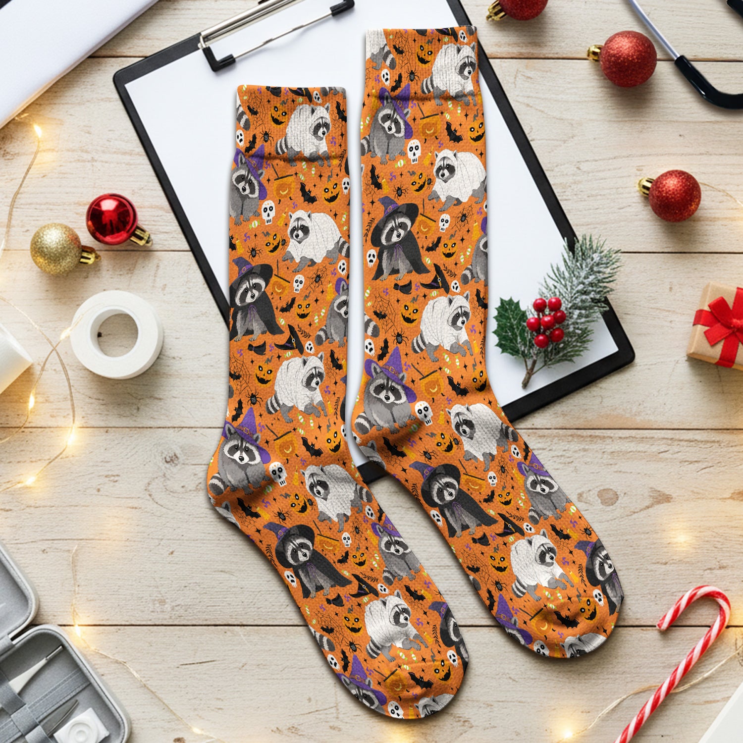 Cute Halloween Raccoon Costumes Print Socks, Adult Socks for Men and Women