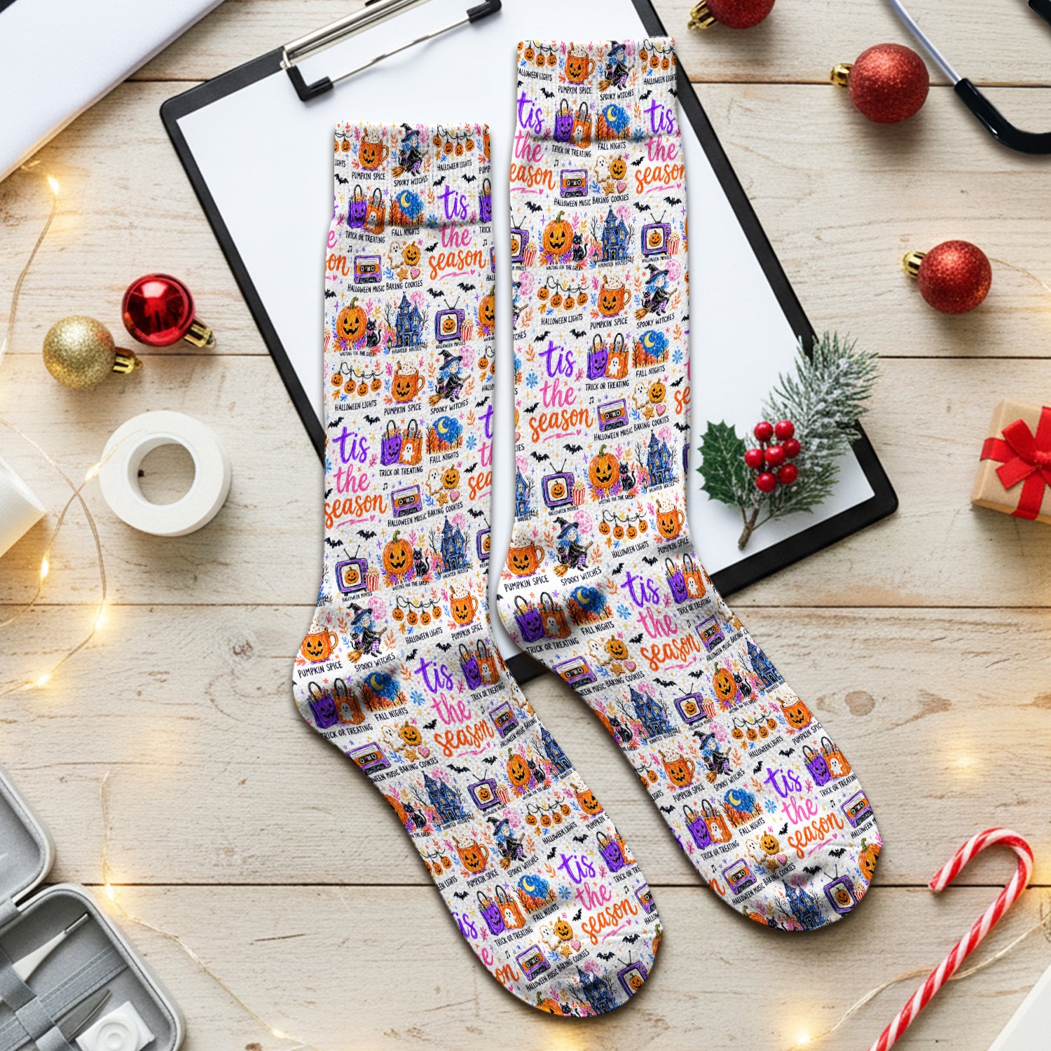 Pumpkin Ghost Spooky Season Print Socks, Adult Socks for Men and Women