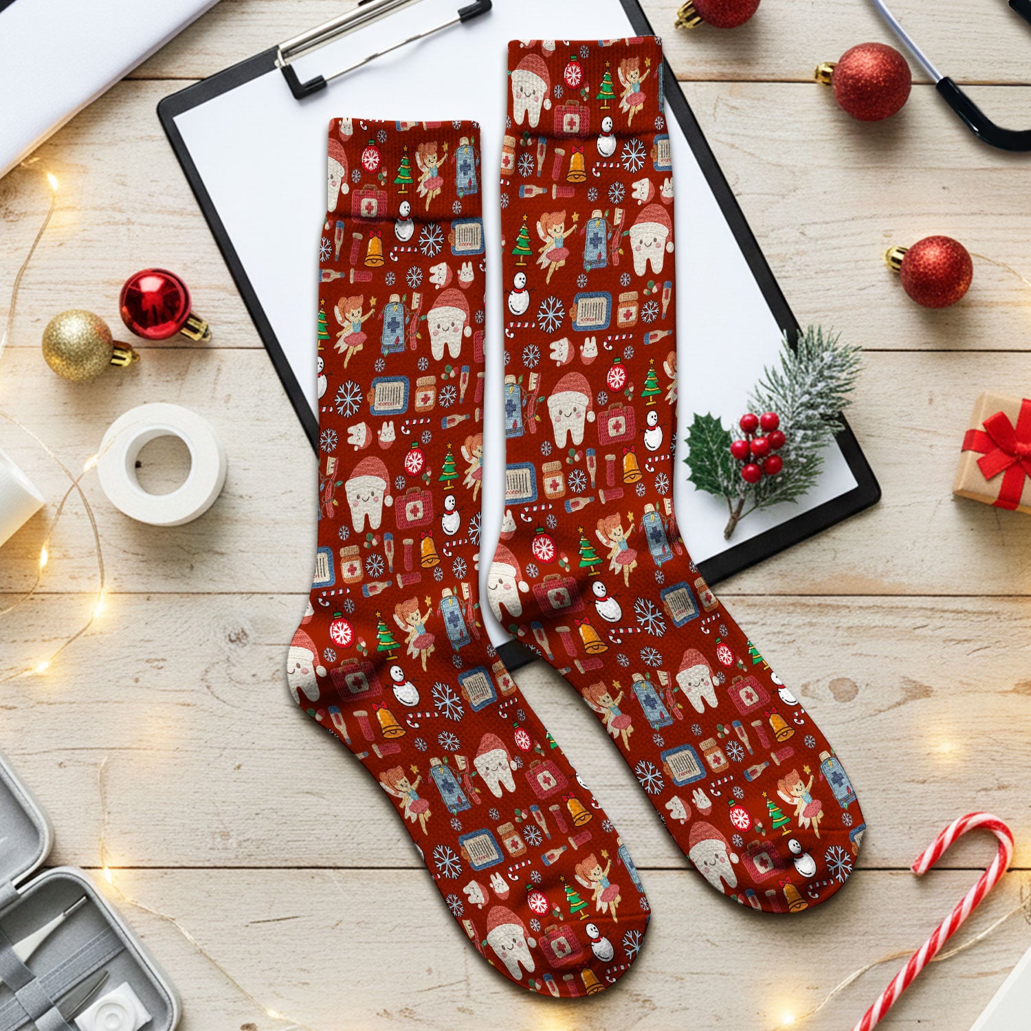 Christmas Dental Socks for Nurse Doctor - Cute Santa Tooth & Snowman Adult Socks for Men and Women