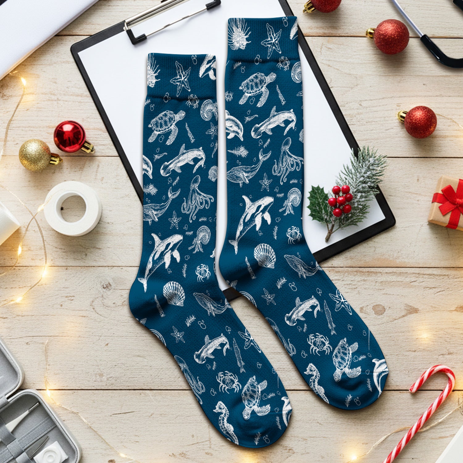 Marine Sea Life Pattern Sock, Breathable Fabrics Medical Uniform