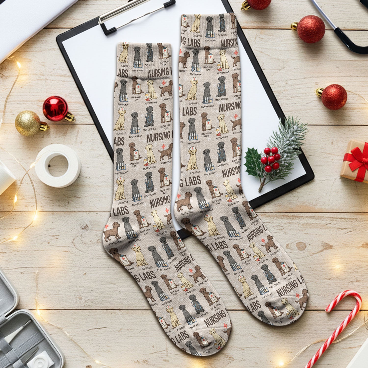 Playful Nursing Labs Dog Pattern Socks, Breathable Fabrics Medical Uniform