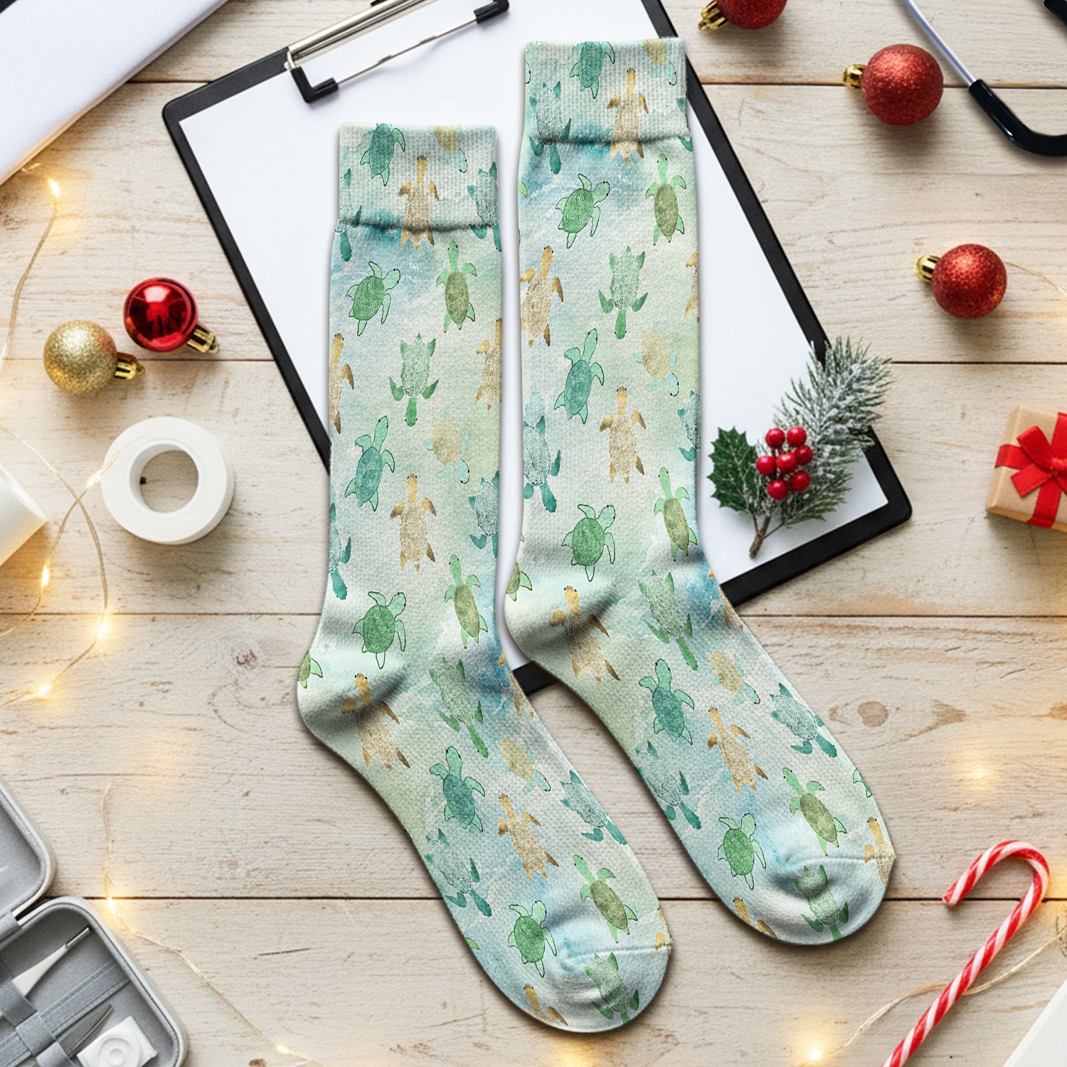 Watercolor Sea Turtle Pattern Socks, Adult Socks for Men and Women