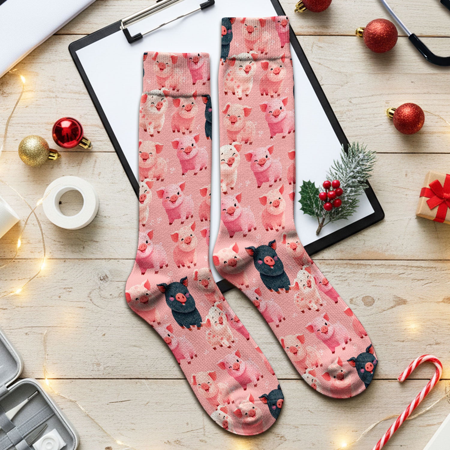 Funny Farm Pig Cartoon Pattern Socks, Breathable Fabrics Medical Uniform