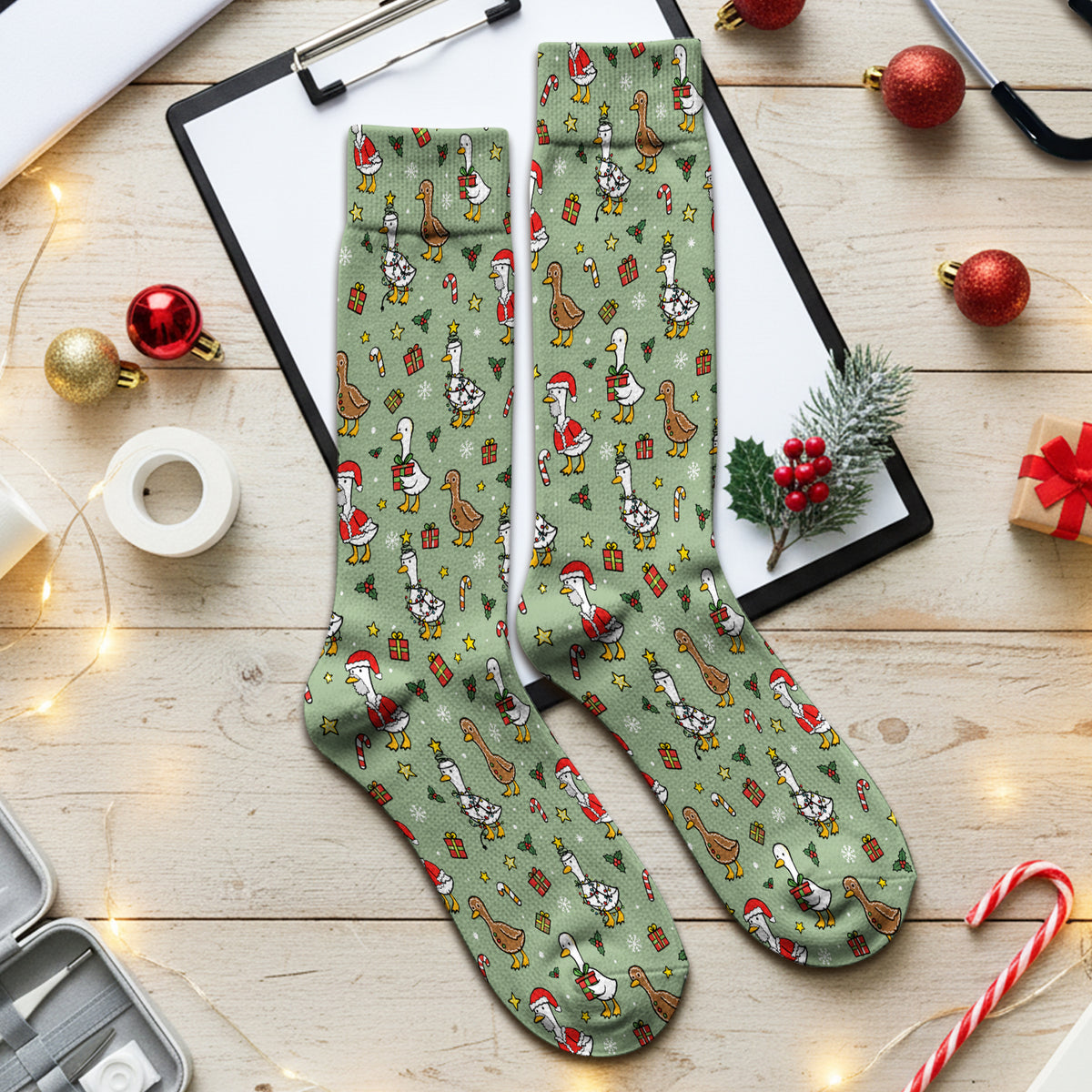 Christmas Geese In Festive Costumes Socks, Adult Socks for Men and Women