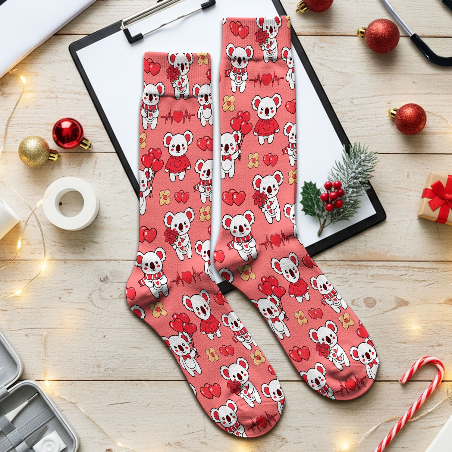 Sweet Koala Valentine Medical Design Socks, Breathable Fabrics Uniform