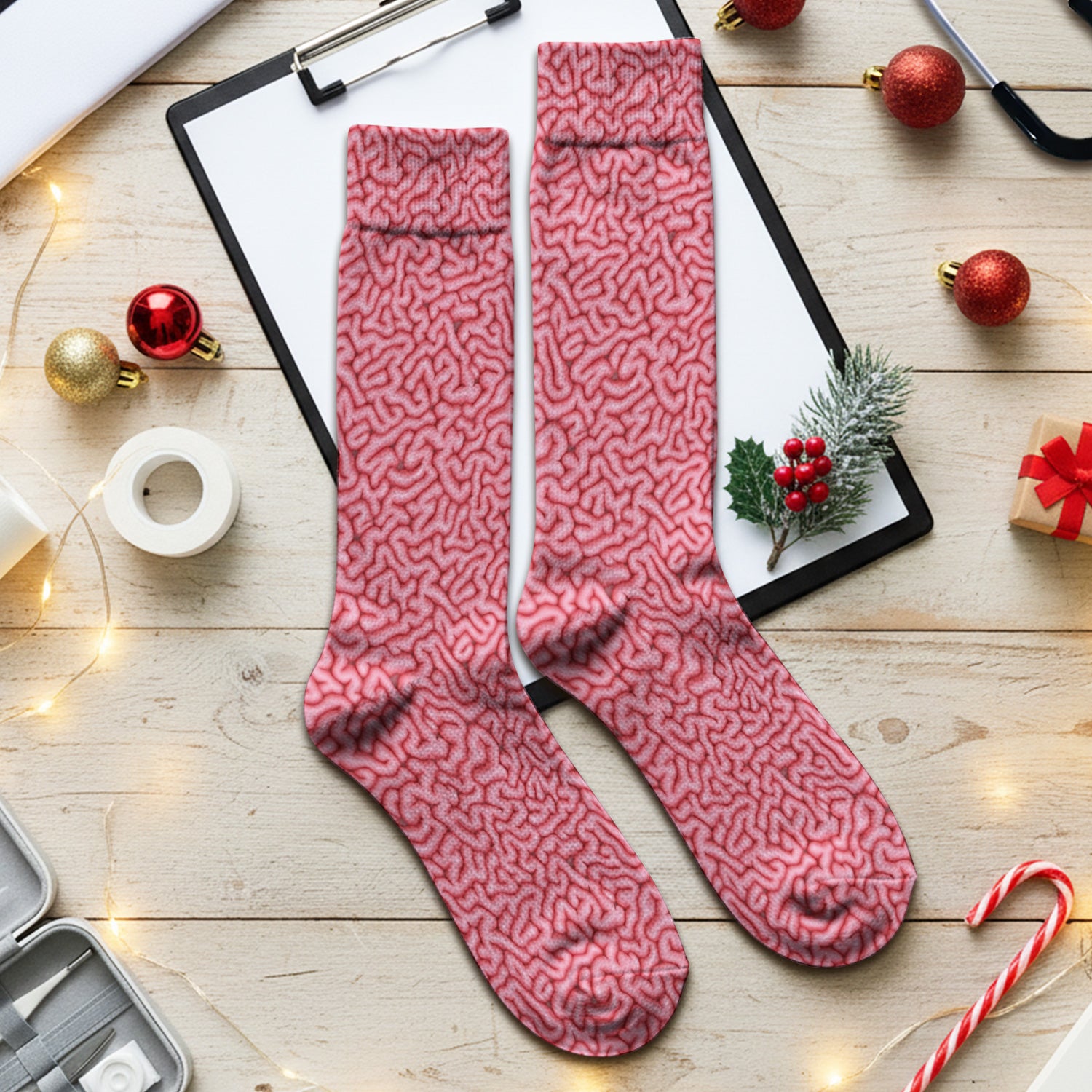Pink Brain Anatomy Pattern Socks, Adult Socks for Men and Women