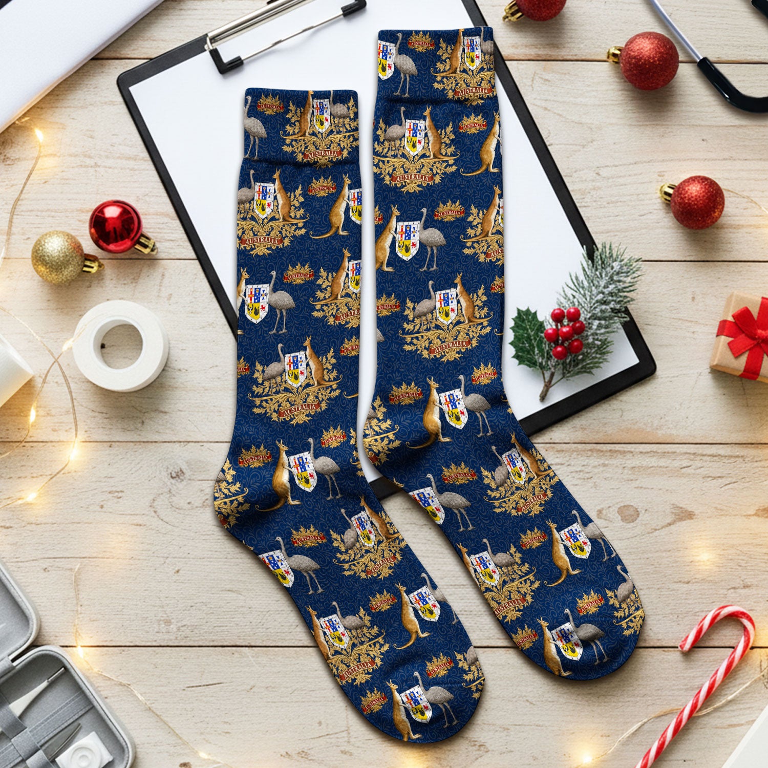 Australian Kangaroo Emu Crest Medical Socks, Breathable Fabrics Medical Uniform