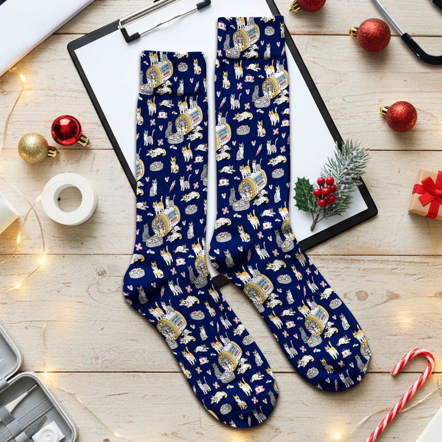 Cute Cat Serotonin Booster Pattern Medical Socks, Breathable Fabrics Medical Uniform