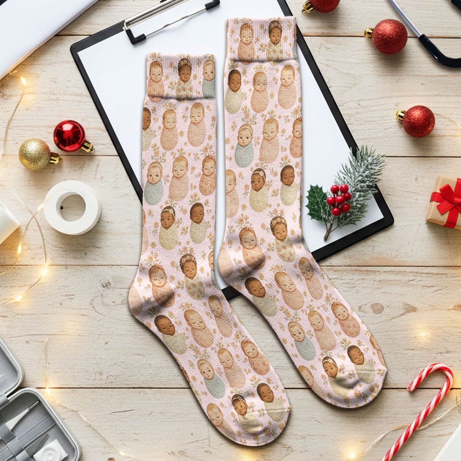 Sweet Newborn Baby Floral Print Medical Socks, Breathable Fabrics Medical Uniform