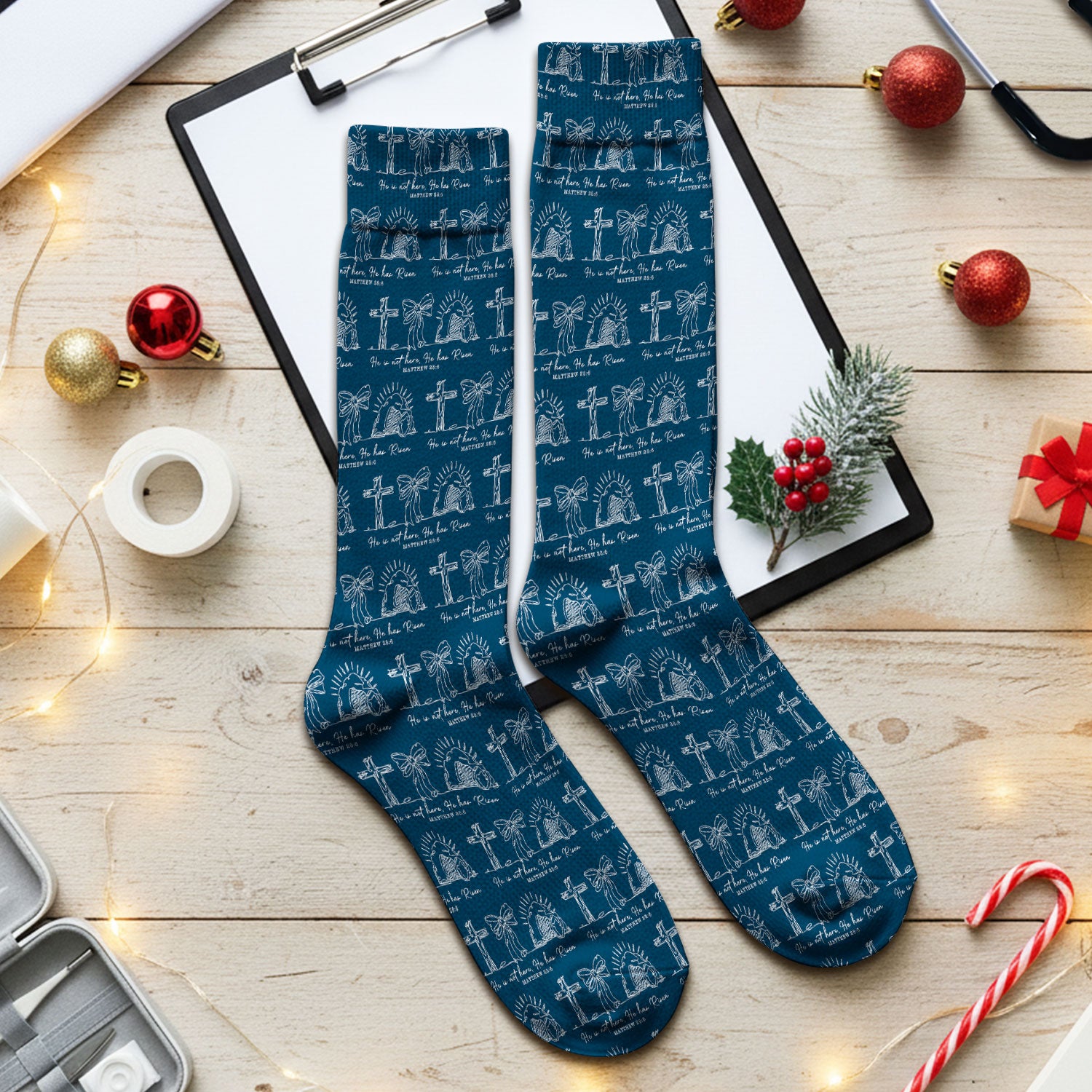 Christian Cross He Is Risen Pattern Socks, Adult Socks for Men and Women