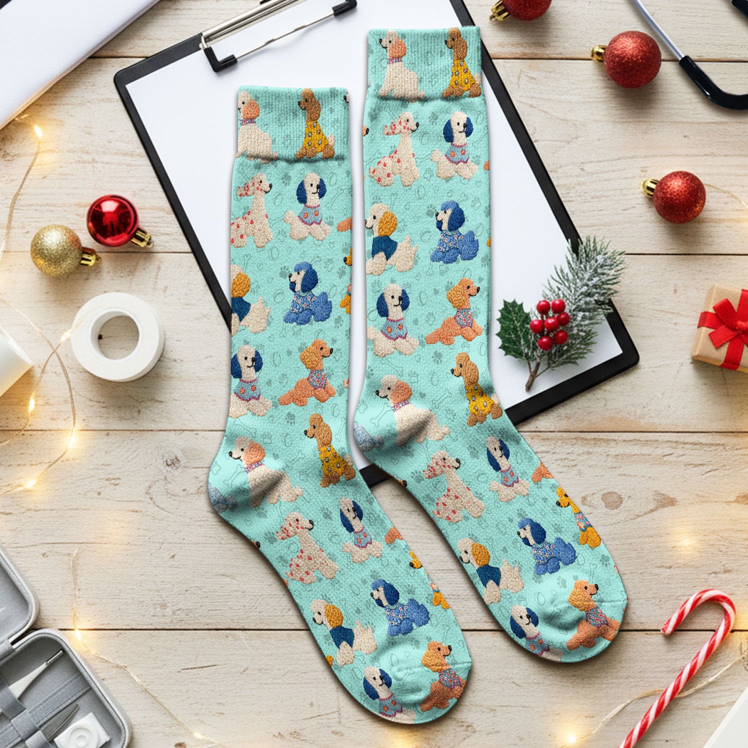 Cute Colorful Poodle Pattern Socks, Breathable Fabrics Medical Uniform