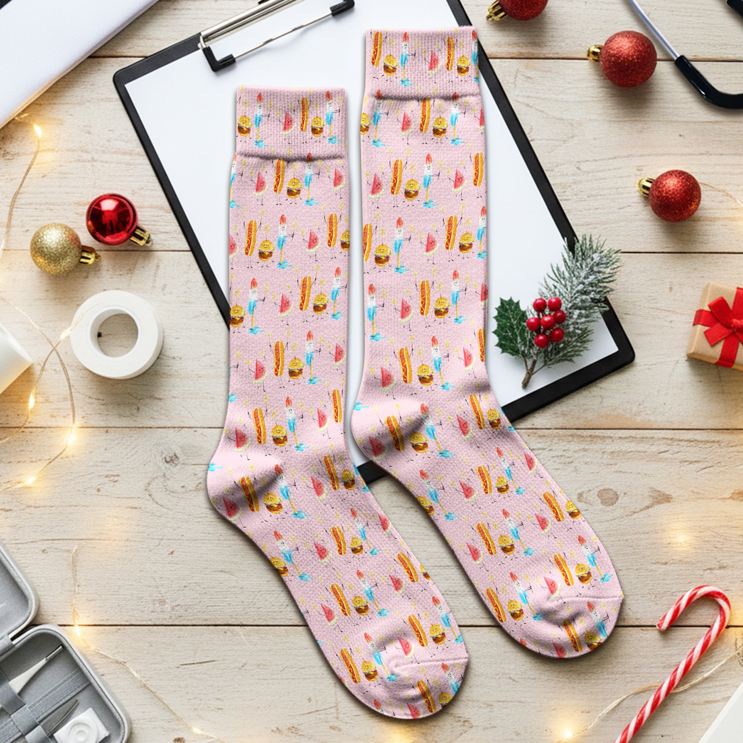 Funny Summer Food Icons Pattern Socks, Breathable Fabrics Medical Uniform