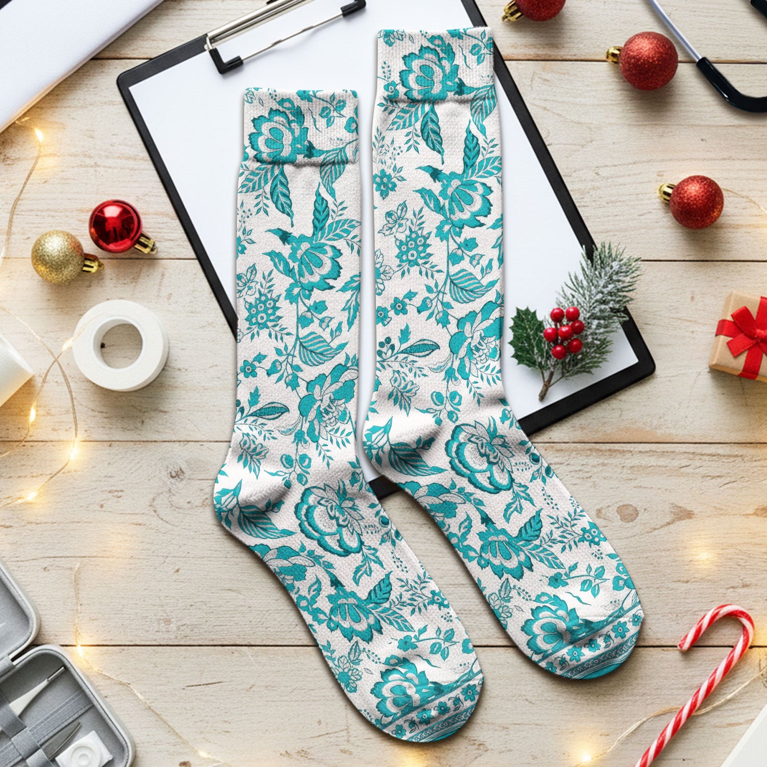 Toile De Jouy Scrub Socks For Women, Floral Pattern Nurse Sock, Comfortable Scrubs For Nursing