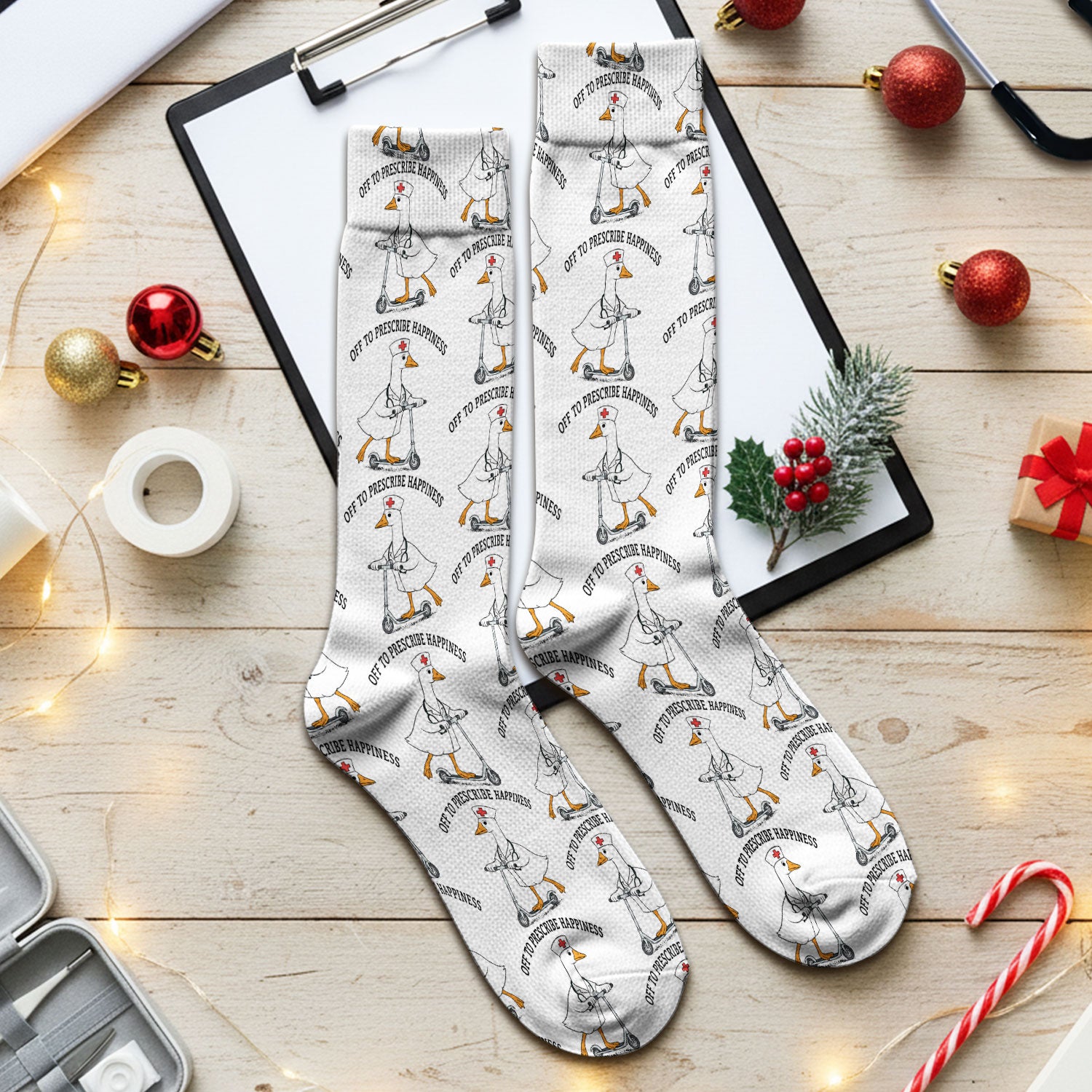 Nurse Goose Scooter Print Socks, Adult Socks for Men and Women
