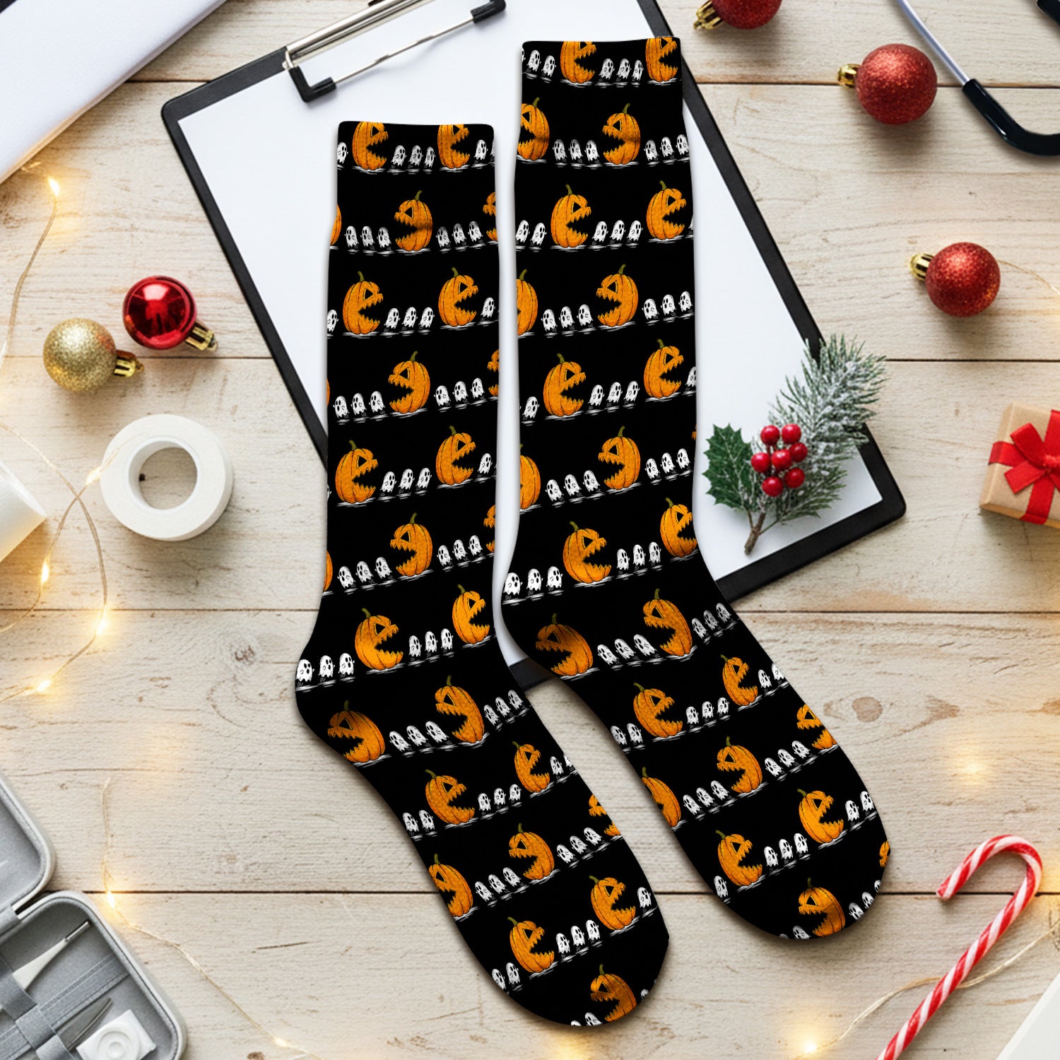 Spooky Halloween Pumpkin Ghost Socks, Adult Socks for Men and Women