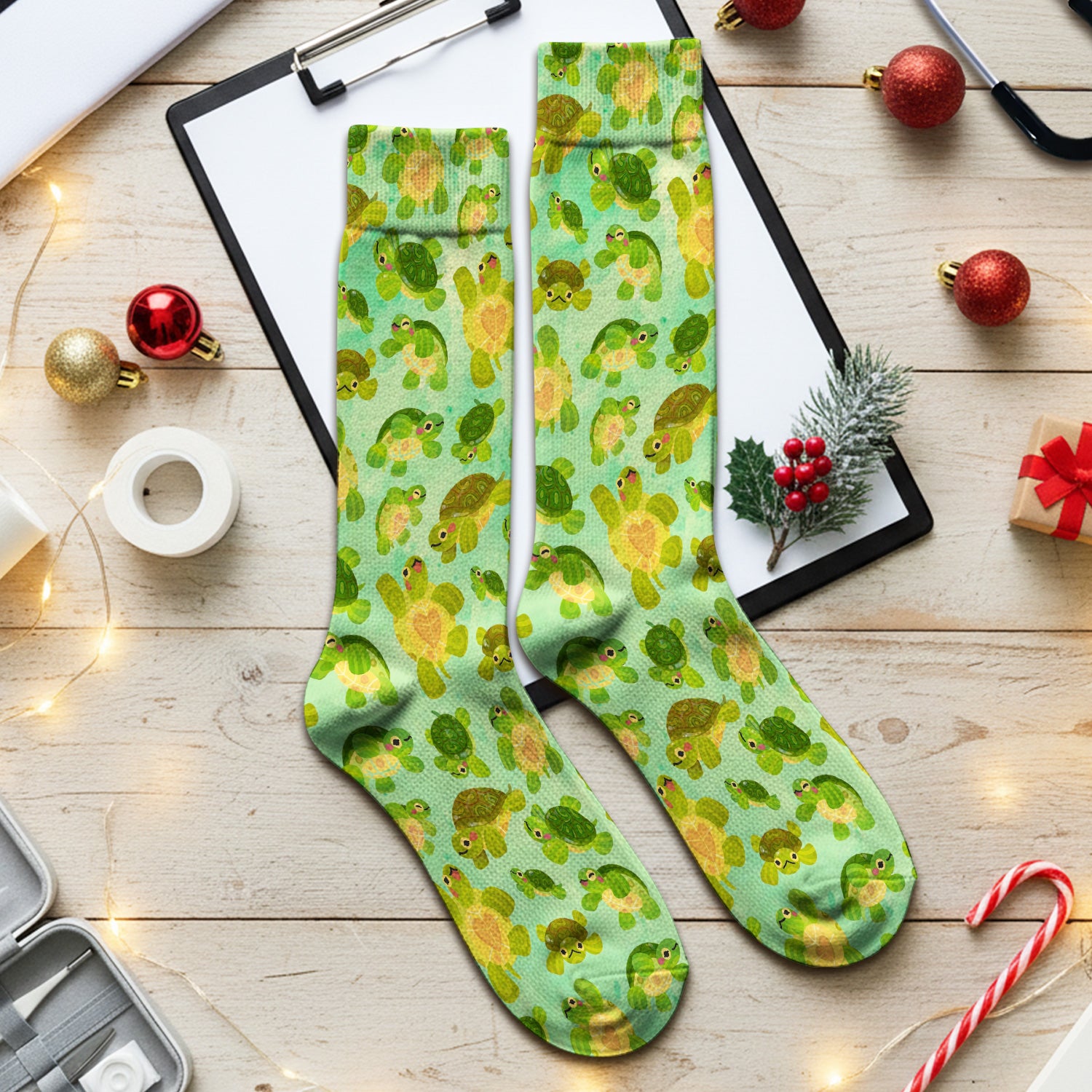 Cute Green Sea Turtle Pattern Socks, Socks for Nurse Doctor