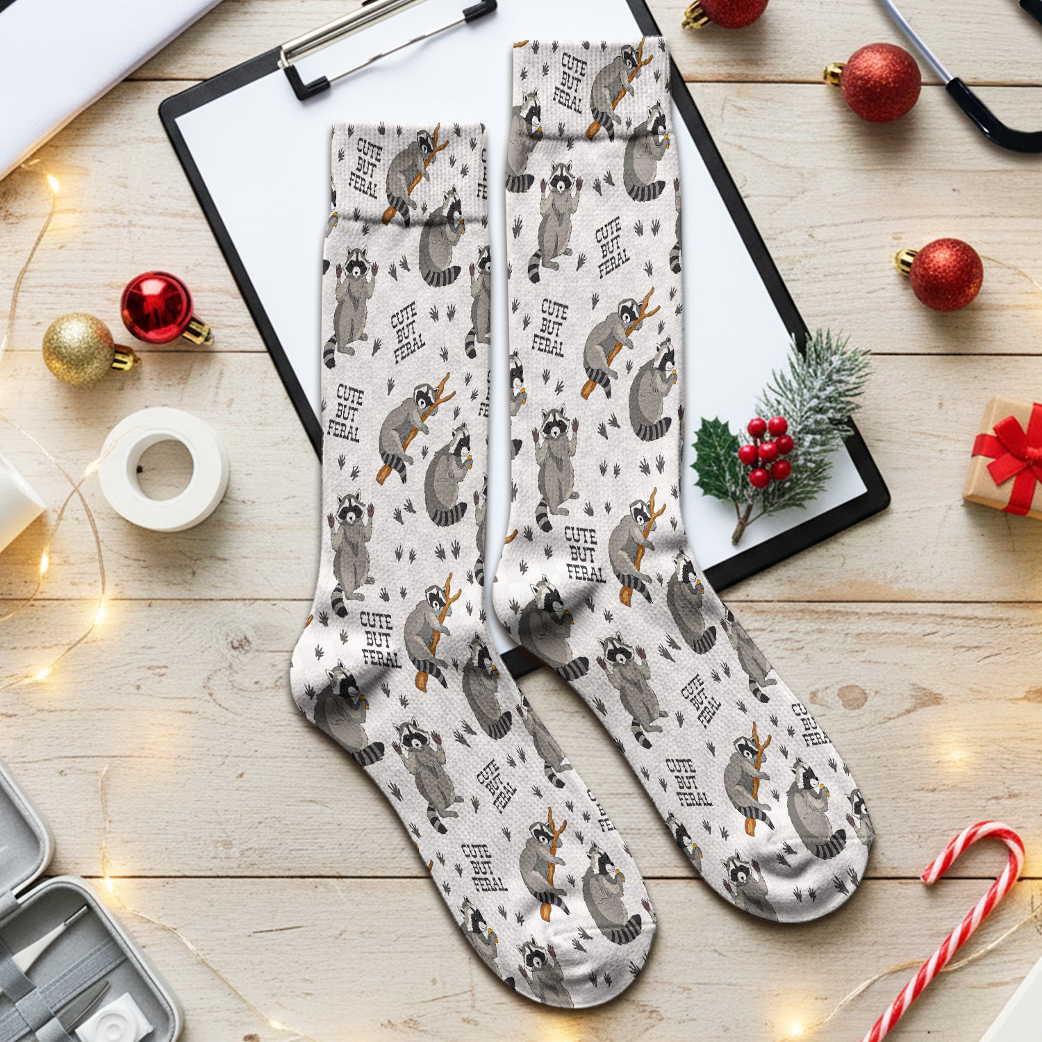 Funny Feral Raccoon Pattern Socks, Adult Socks for Men and Women