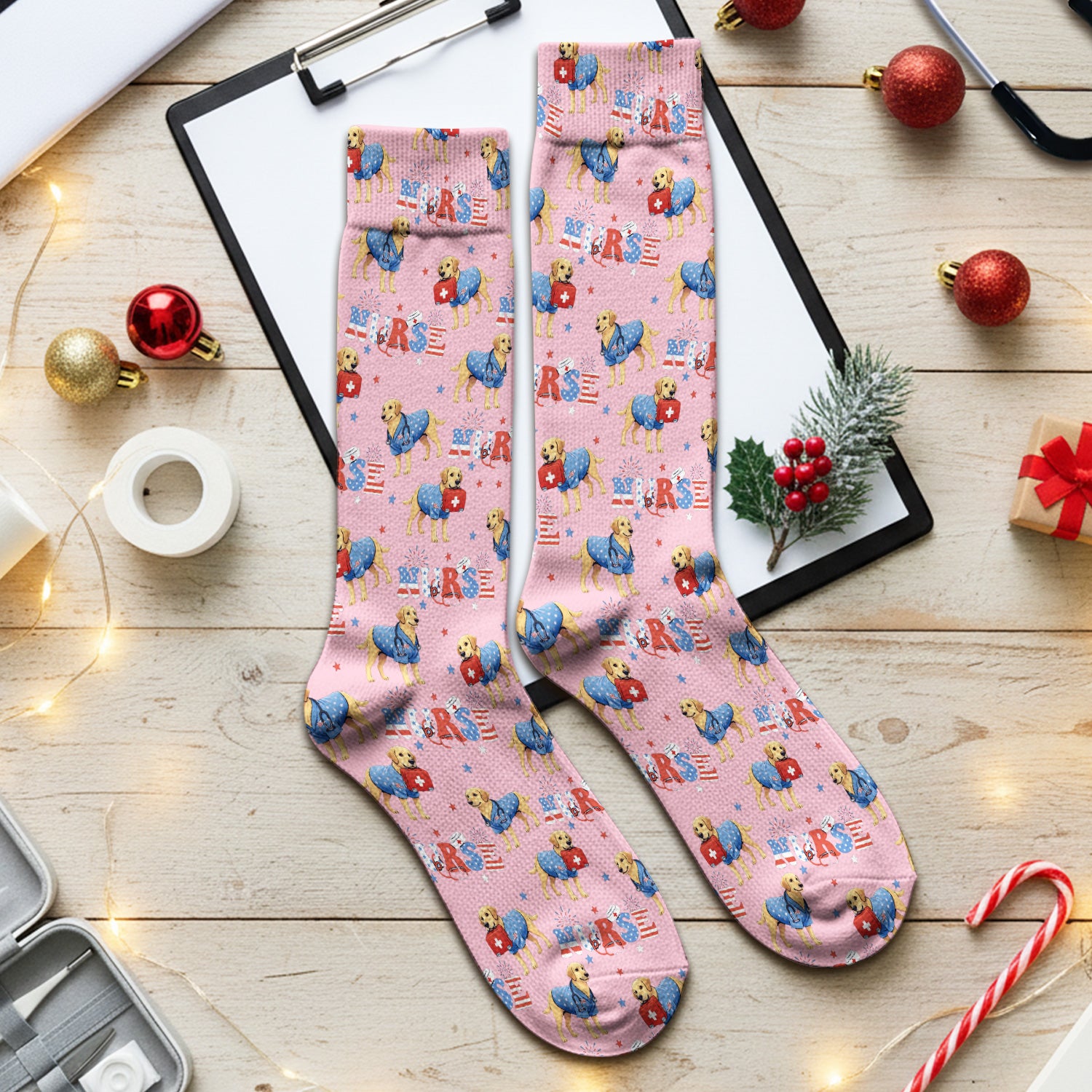 Patriotic Nurse Dog Medical Pattern Pattern Sock, Breathable Fabrics Medical Uniform