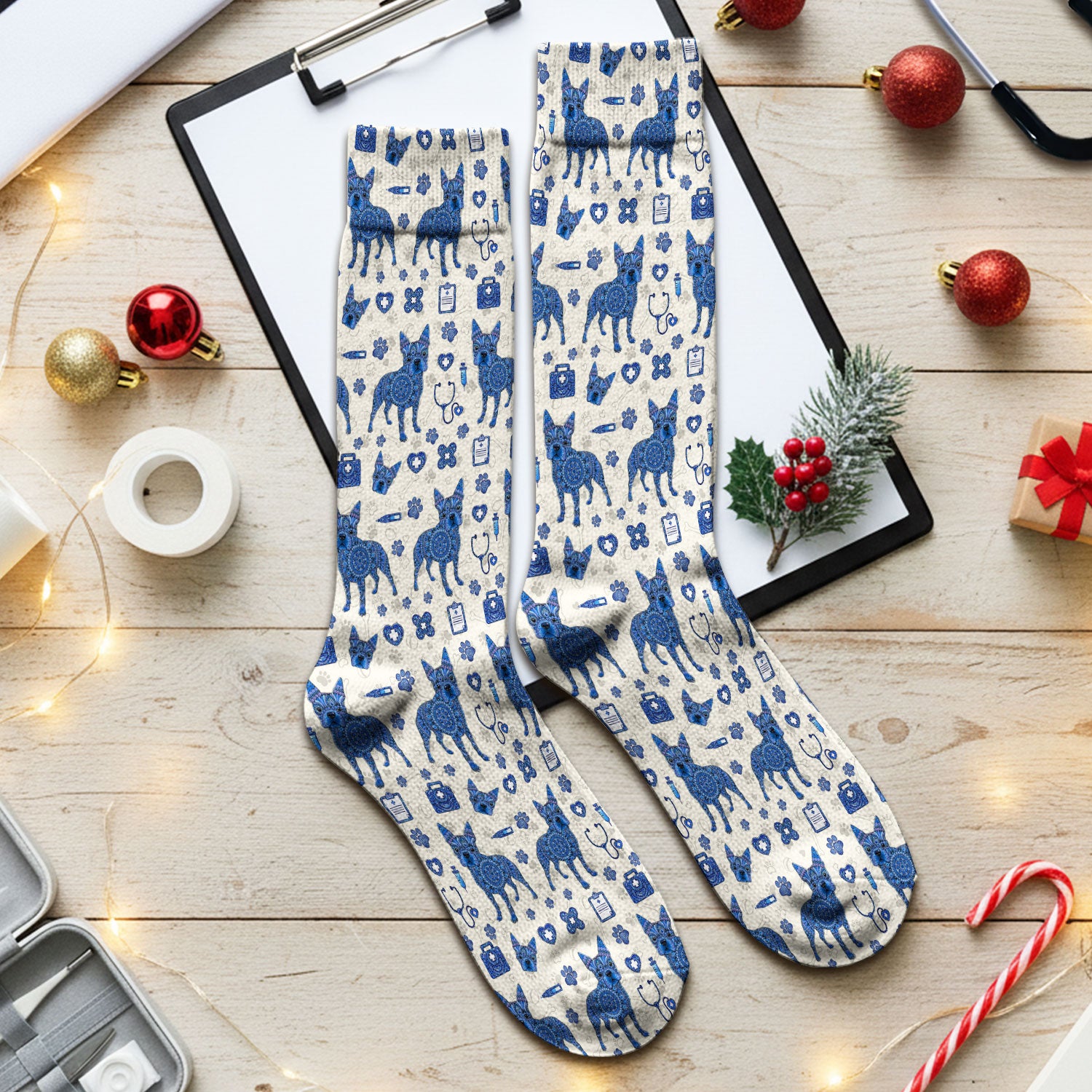 Blue Heeler Australian Cattle Dog Scrub Socks, Australia Dot Art Pattern Sock, Breathable Fabrics Nursing Uniform