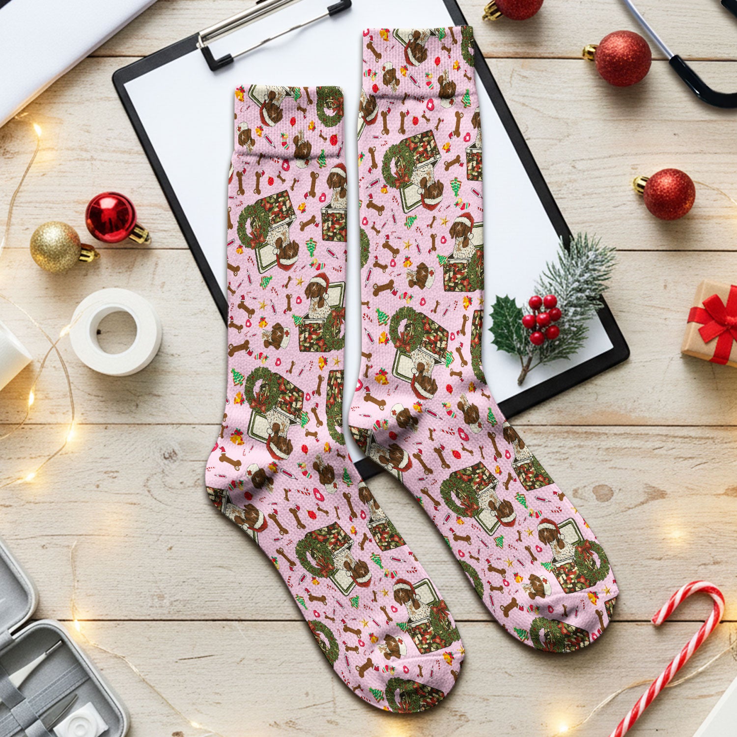 Christmas Dachshund Socks for Nurse Doctor - Funny Puppy Adult Socks for Men and Women
