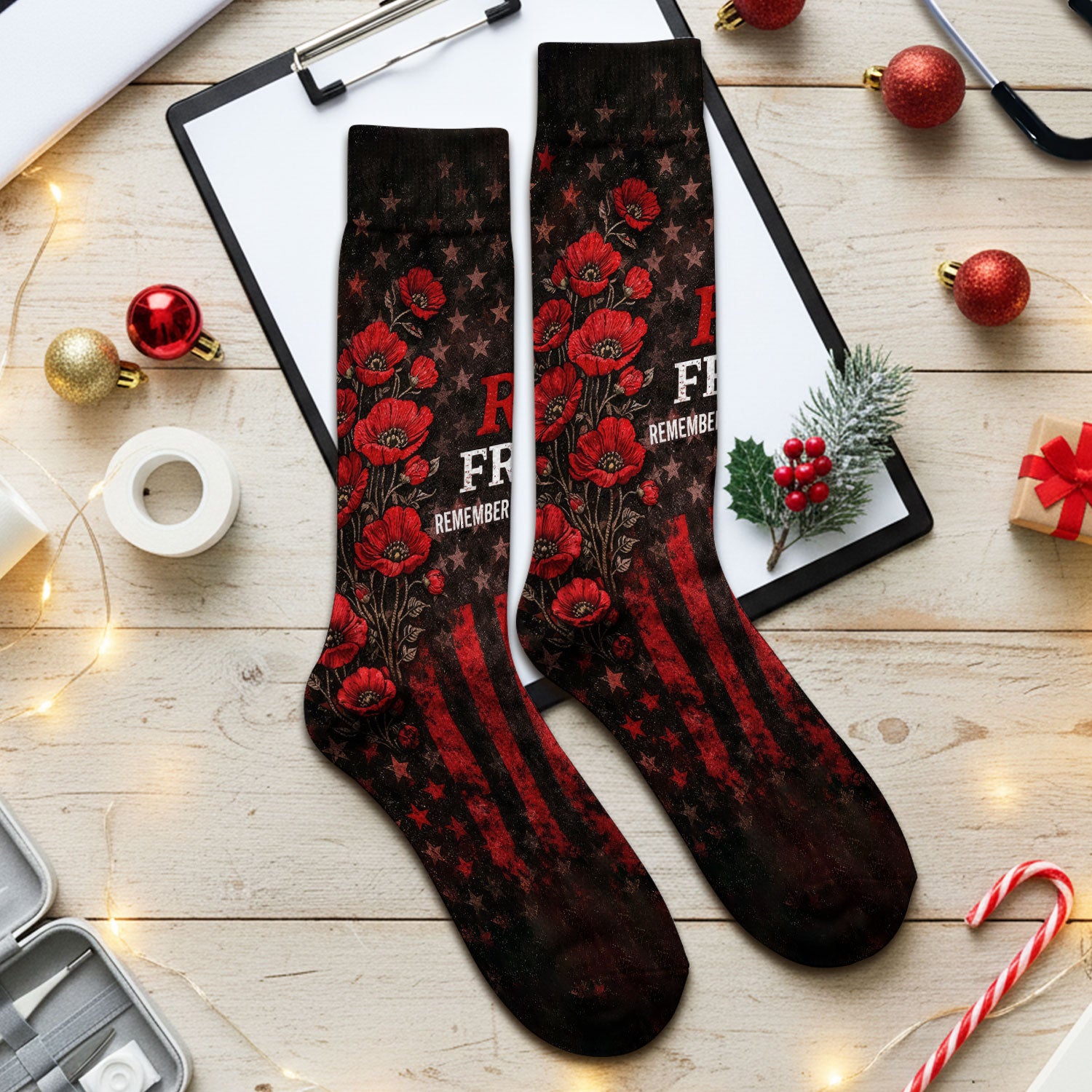 Red Friday Nurse American Flag Poppy Socks, Socks for Nurse Doctor