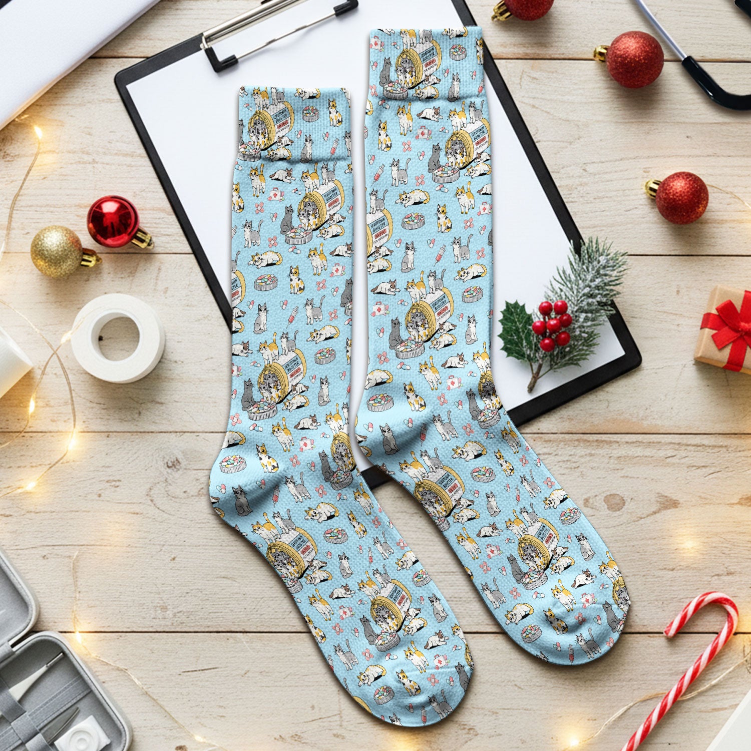 Cute Cat Serotonin Booster Pattern Medical Socks, Breathable Fabrics Medical Uniform