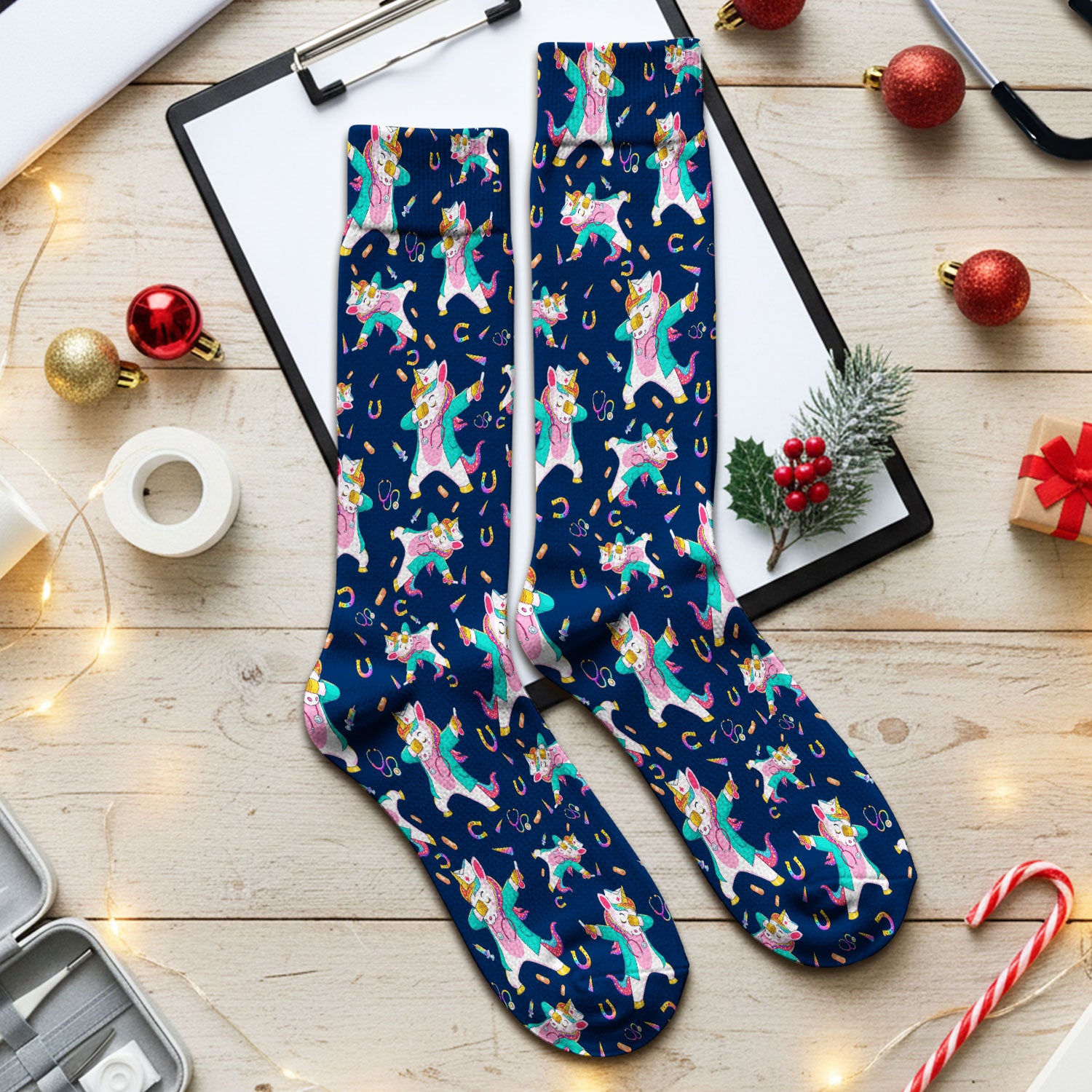 Cute Unicorn Nurse Dance Pattern Socks, Breathable Fabrics Medical Uniform