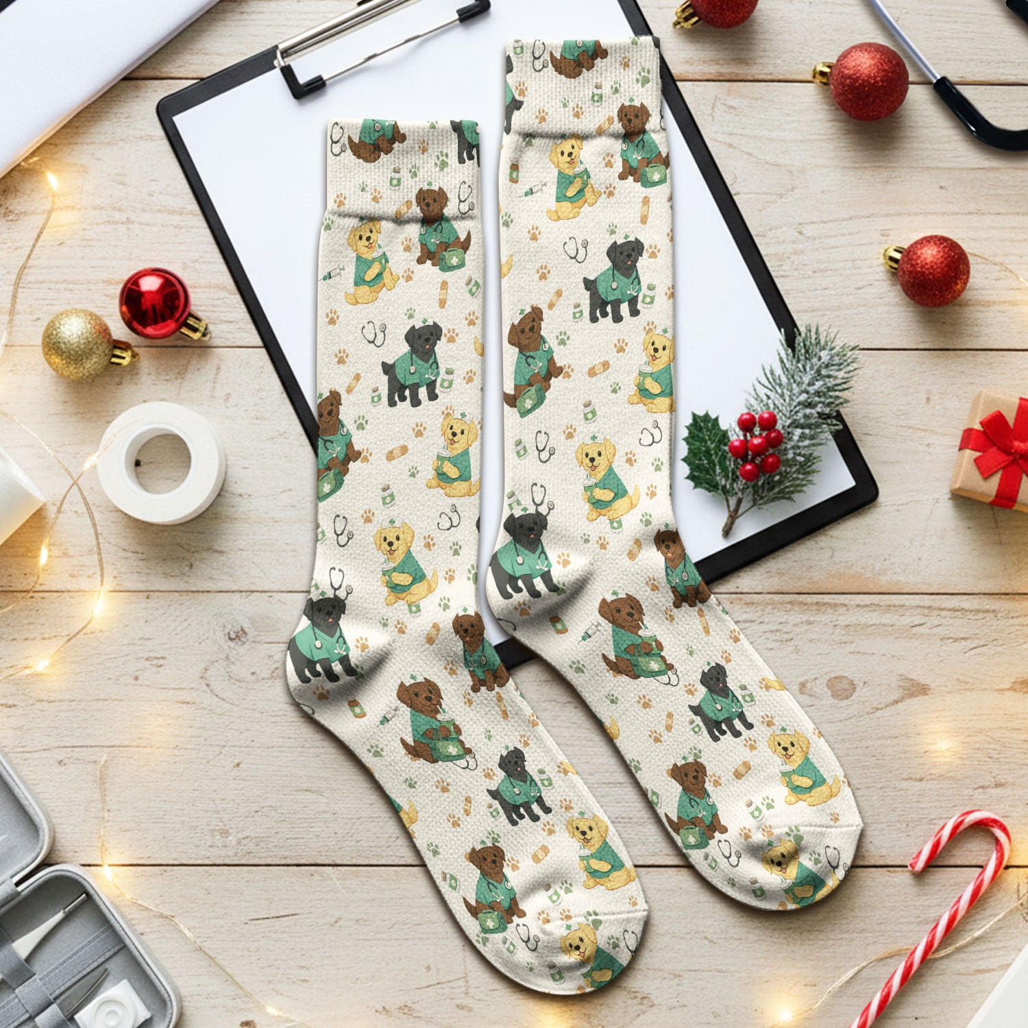 Labrador Retriever Nurse Scrub Socks, Cute Medical Dog Pattern Nurses Sock, Breathable Fabrics Nursing Uniform
