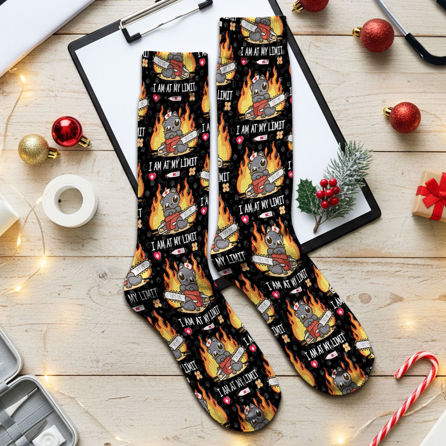 Funny Nurse Cat I Am At My Limit Medical Socks, Breathable Fabrics Medical Uniform