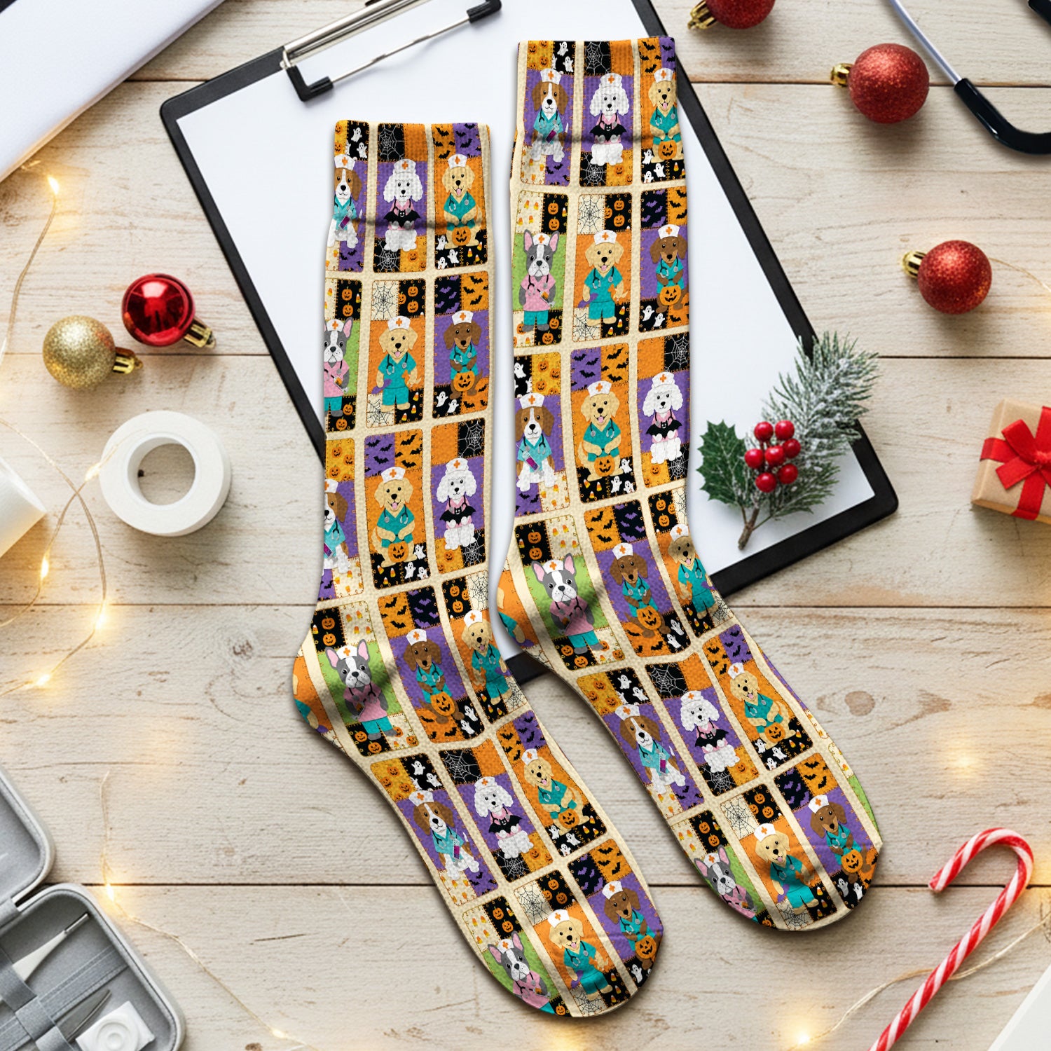 Spooky Halloween Dog Veterinary Socks, Adult Socks for Men and Women