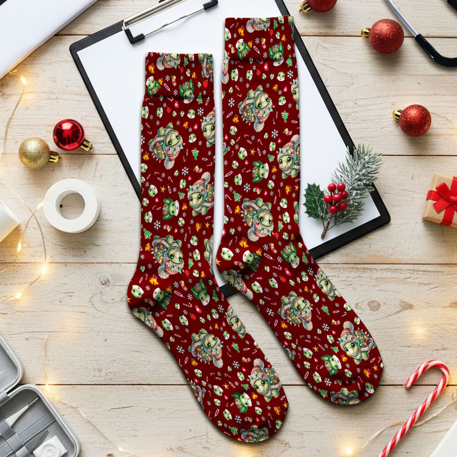 Christmas Turtle Socks for Nurse Doctor - Adult Socks for Men and Women - Breathable Fabrics Medical Uniform