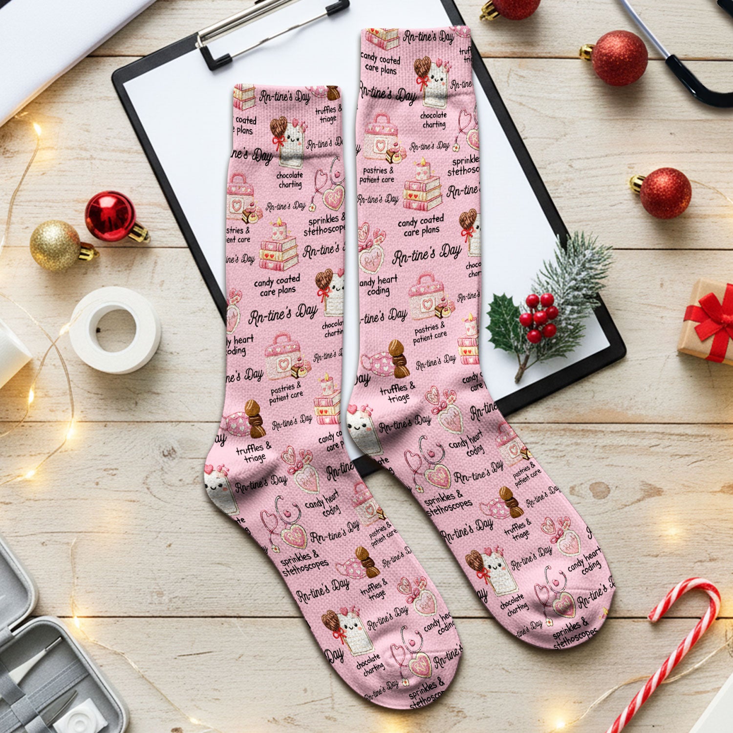RN Sweets Valentine Stethoscope Socks, Breathable Fabrics Medical Uniform