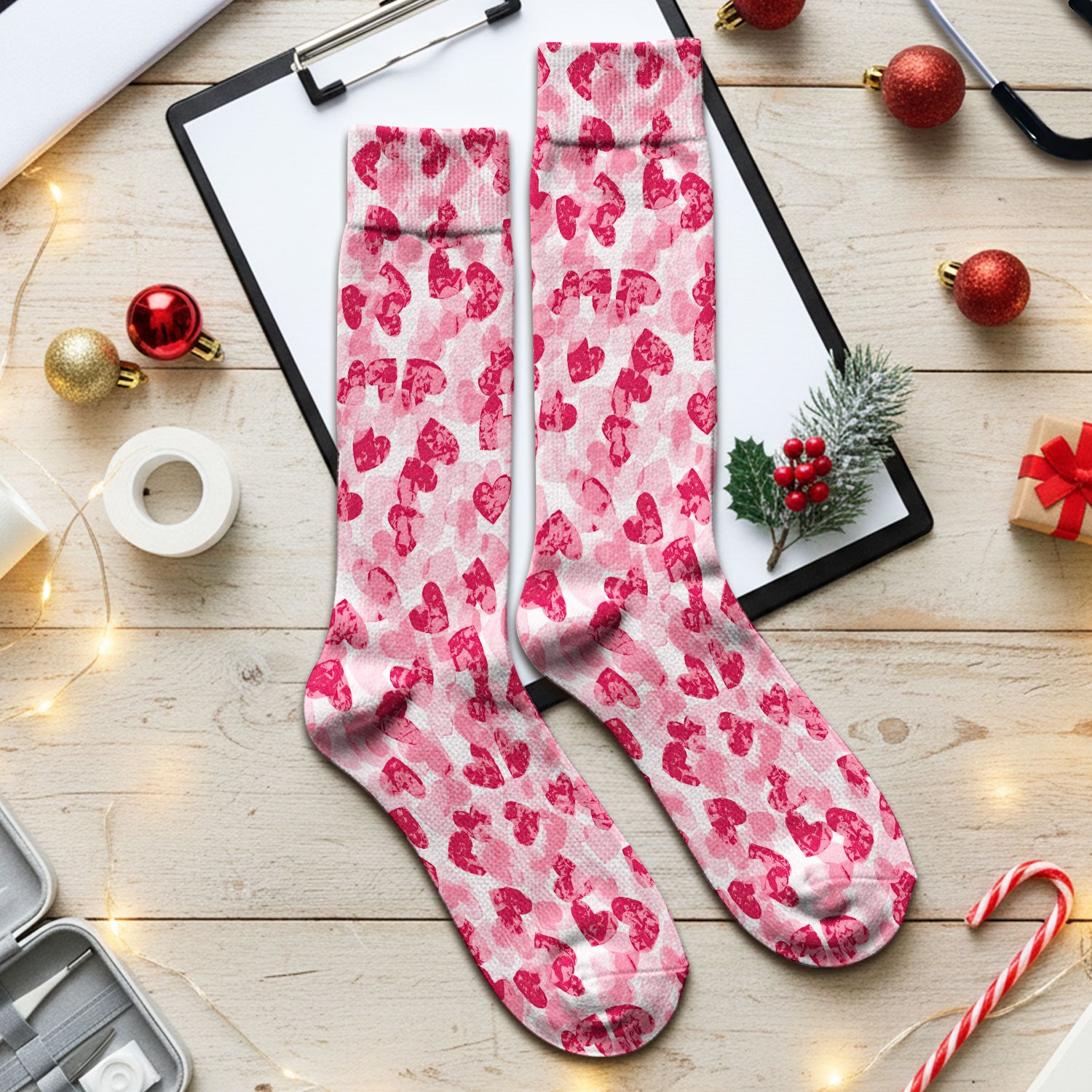 Valentine Heart Pattern Medical Socks, Adult Socks for Men and Women