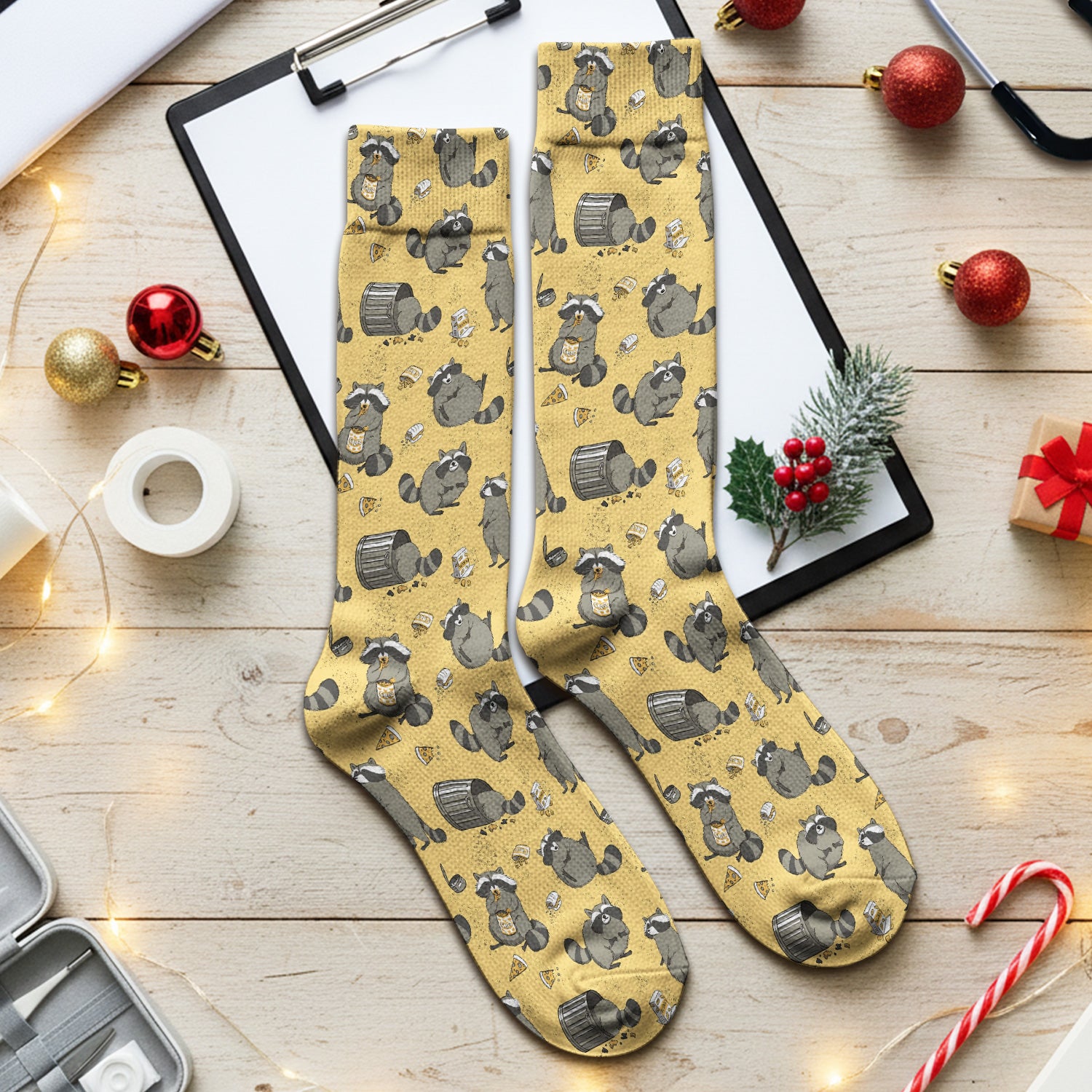 Raccoon Snack And Trash Can Pattern Socks, Breathable Fabrics Medical Uniform