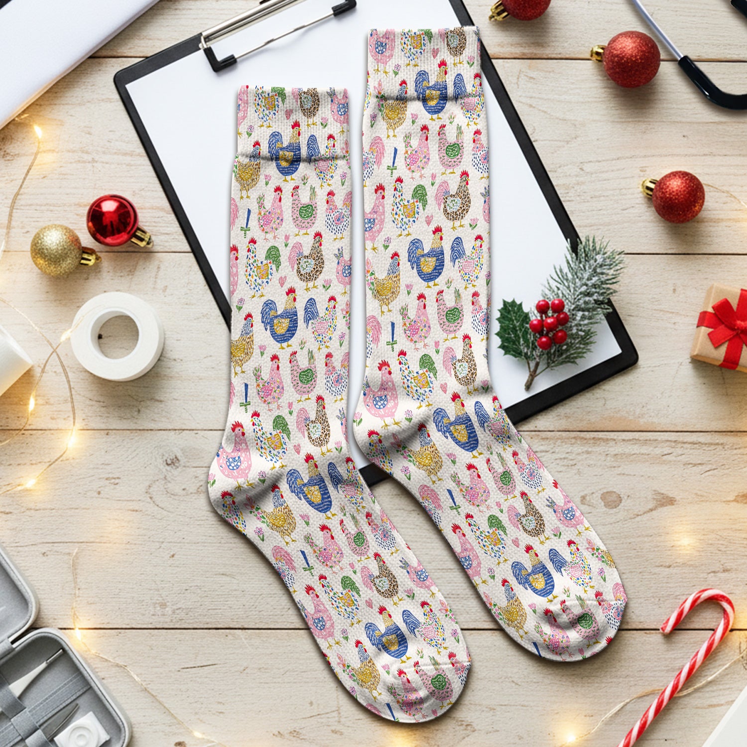 Funny Chicken Rooster Pattern Socks, Socks for Nurse Doctor