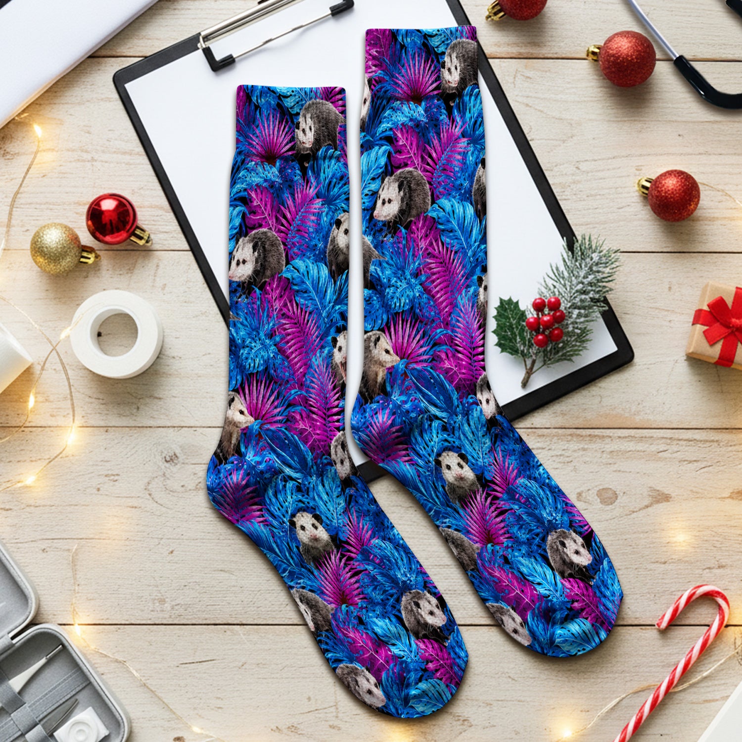 Cute Opossum Tropical Print Socks, Adult Socks for Men and Women