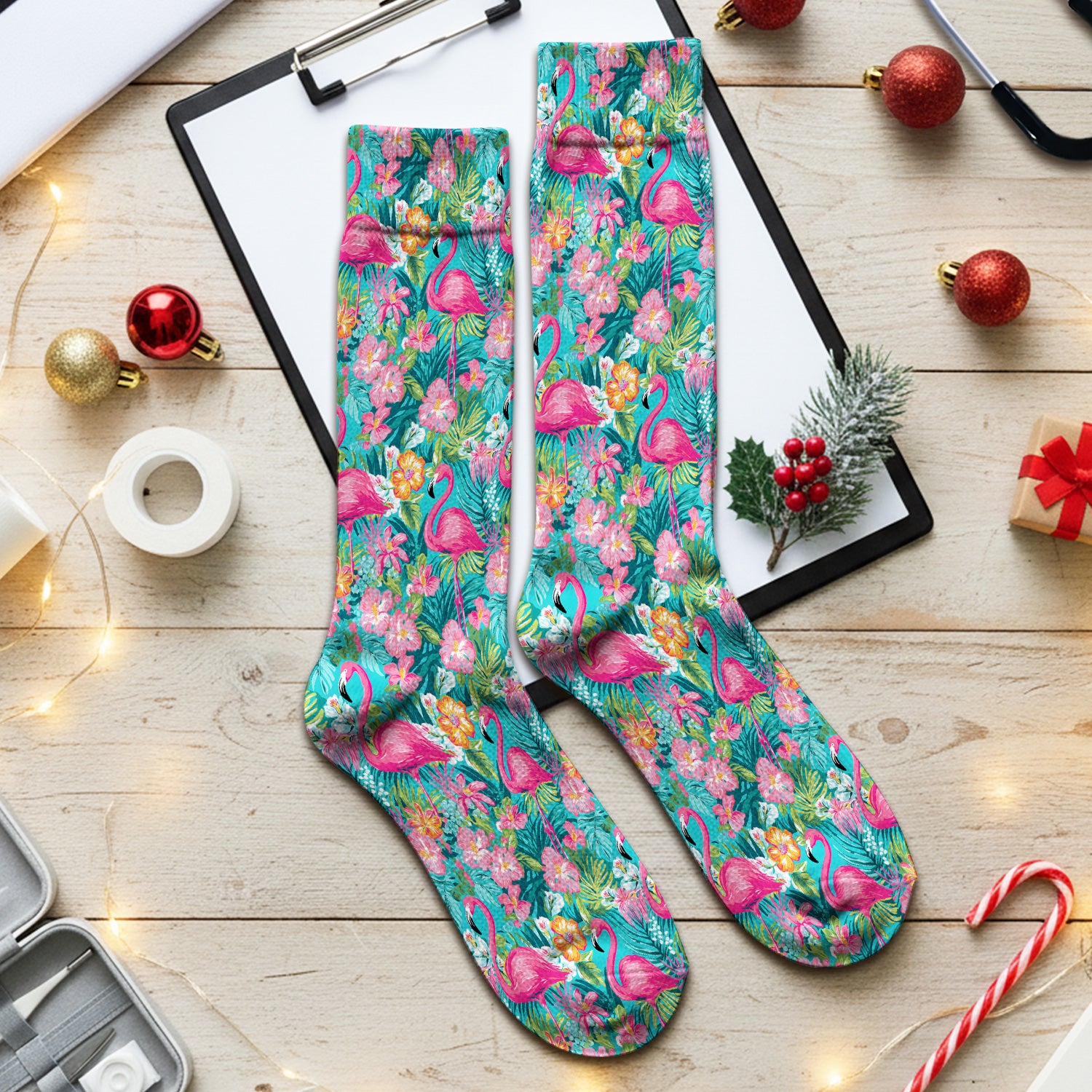Tropical Flamingo Floral Pattern Socks, Adult Socks for Men and Women