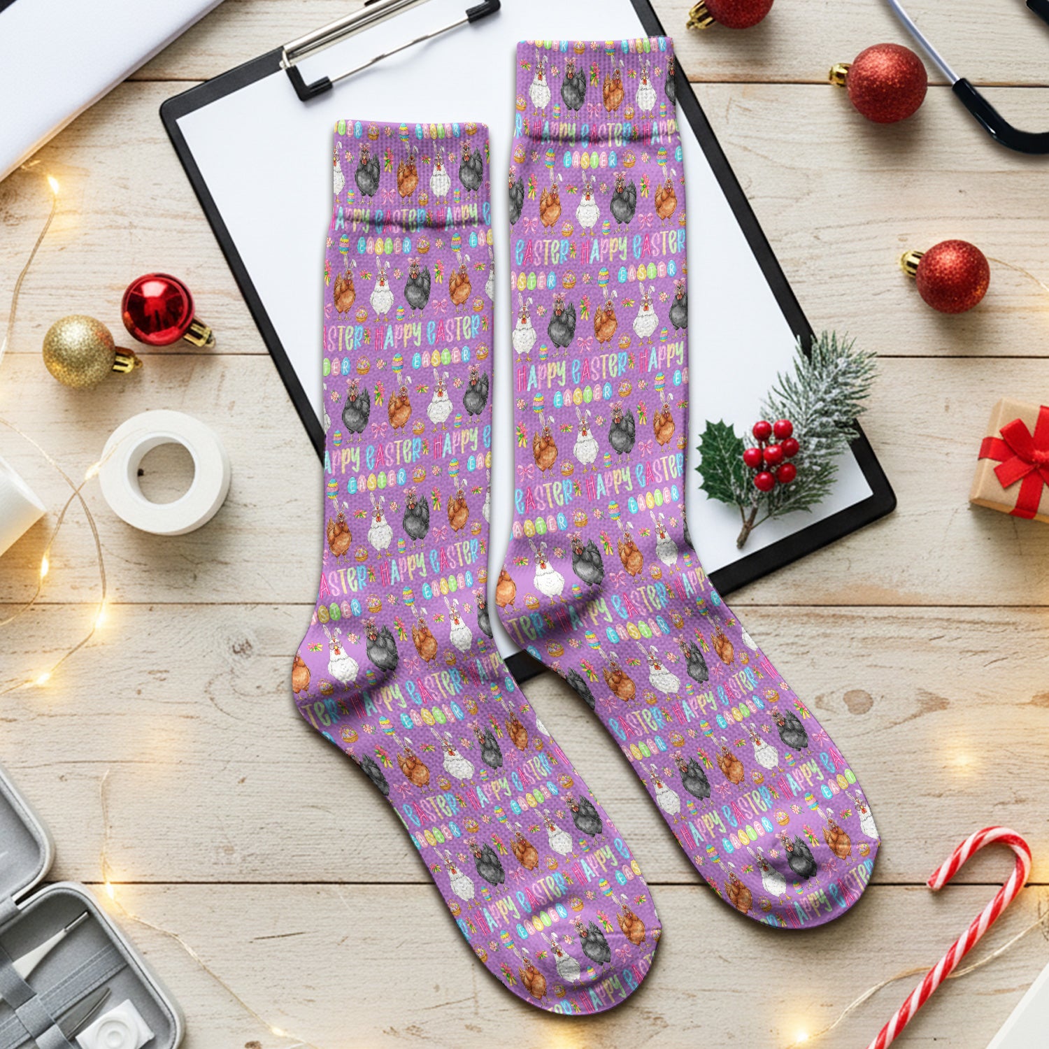 Happy Easter Bunny Eggs Pattern Socks, Adult Socks for Men and Women